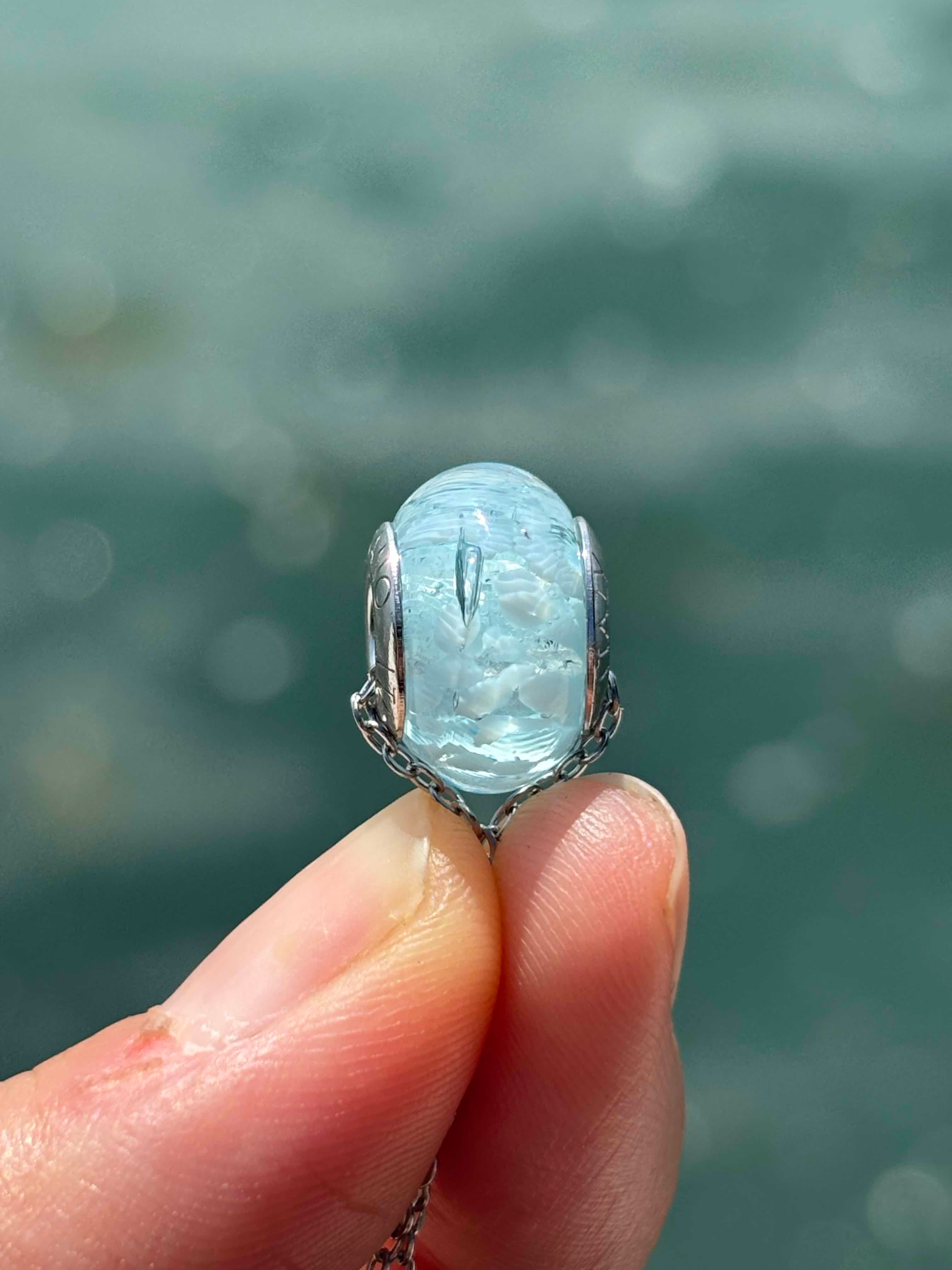 Charm in vetro di Murano e Argento 925 - color acqua marina