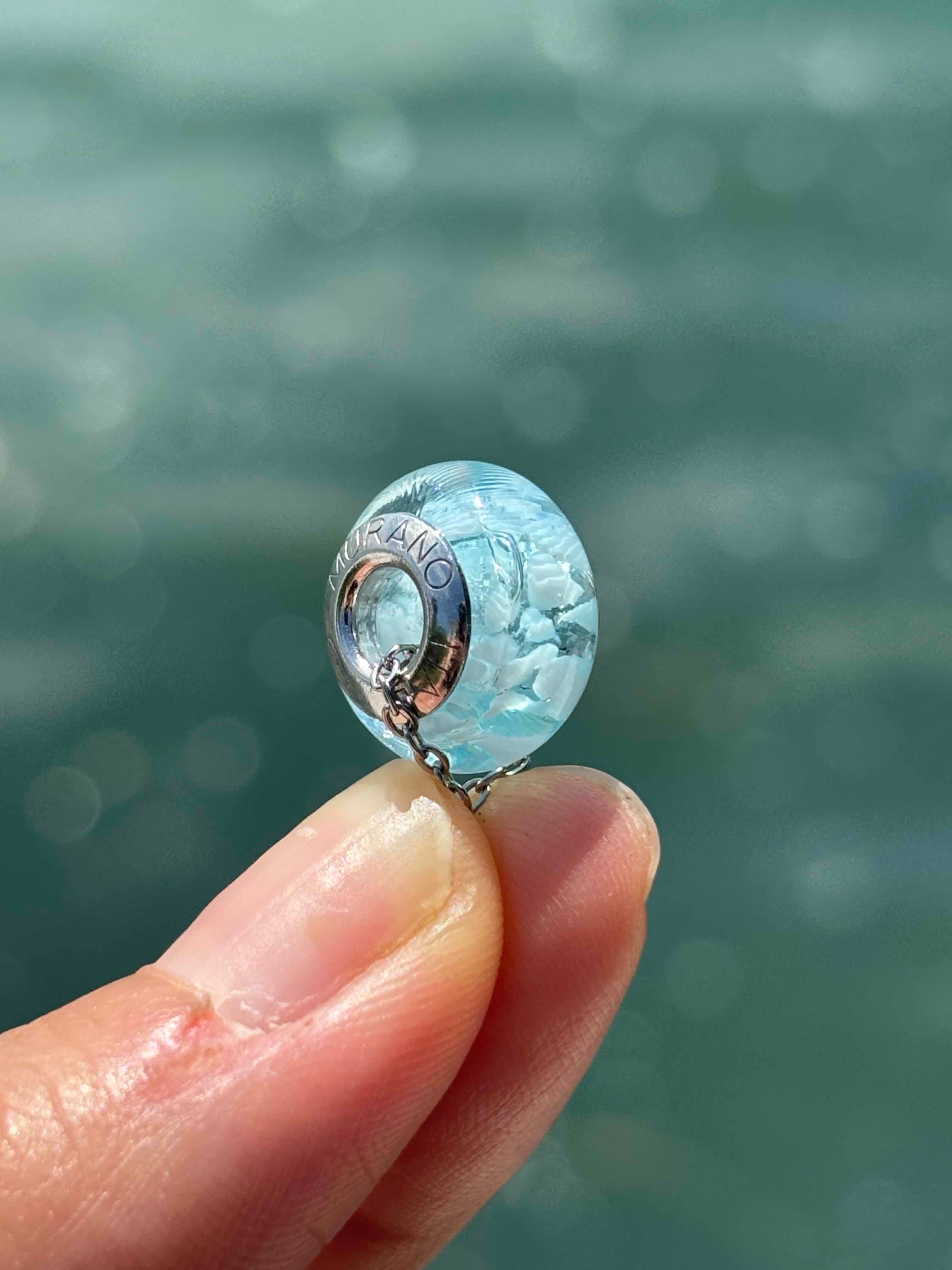 Charm in vetro di Murano e Argento 925 - color acqua marina