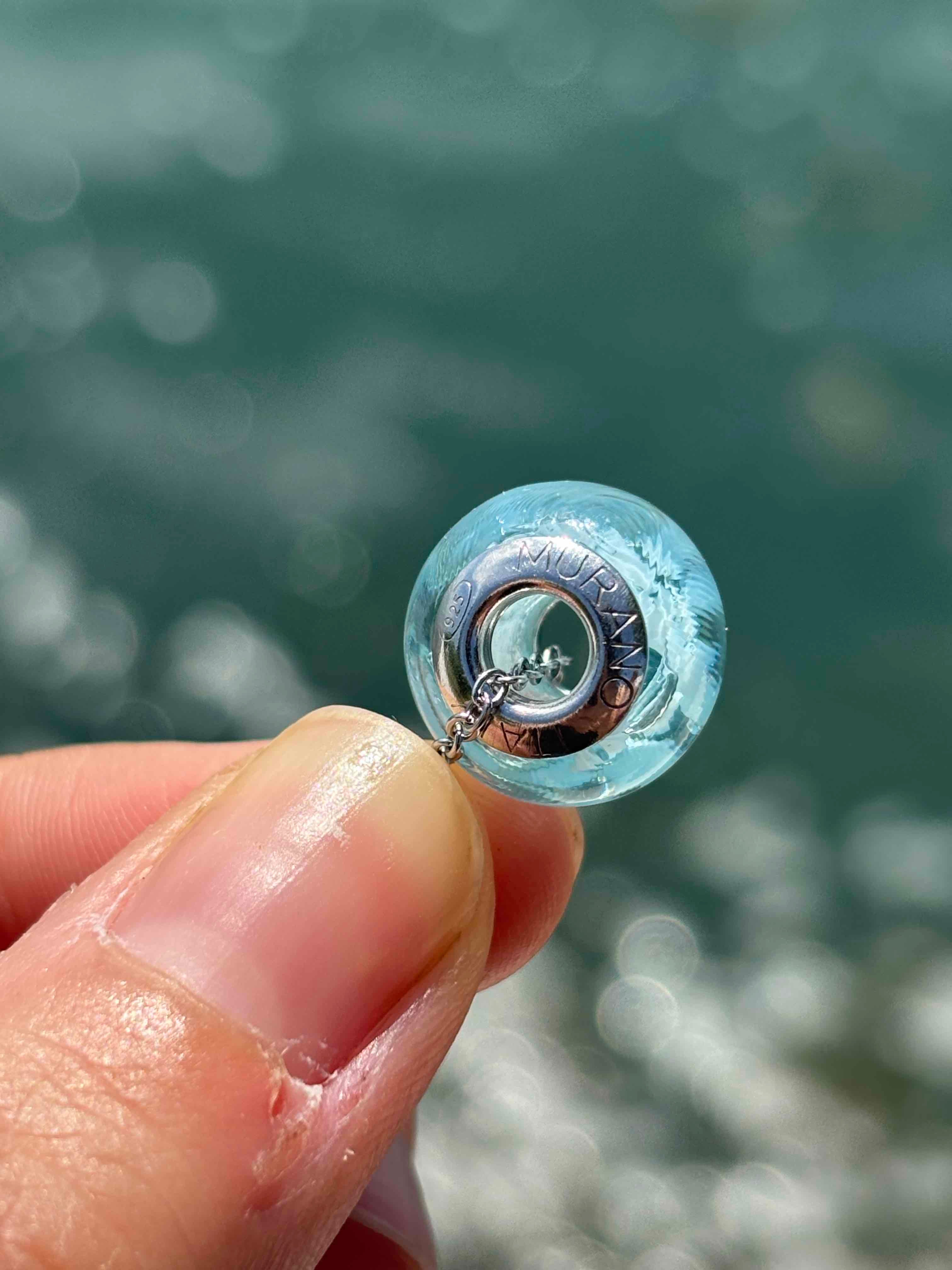 Charm in vetro di Murano e Argento 925 - color acqua marina