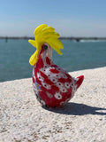 Galletto in autentico vetro di Murano rosso e giallo