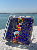 Fermacarte in vetro di Murano blu con Murrine colorate