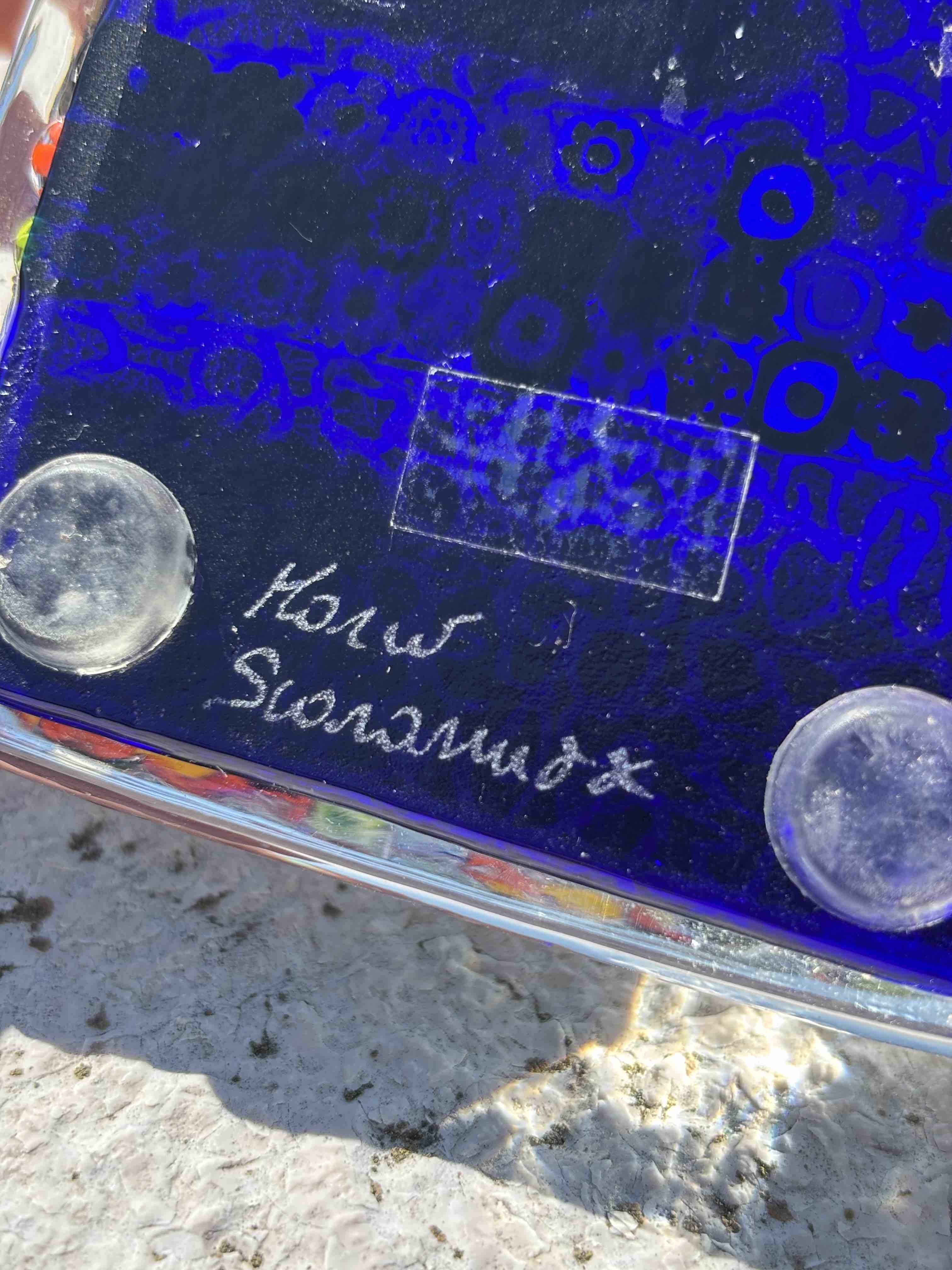 Fermacarte in vetro di Murano blu con Murrine colorate