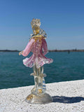Dama veneziana in vetro di Murano rosa con foglia d'oro