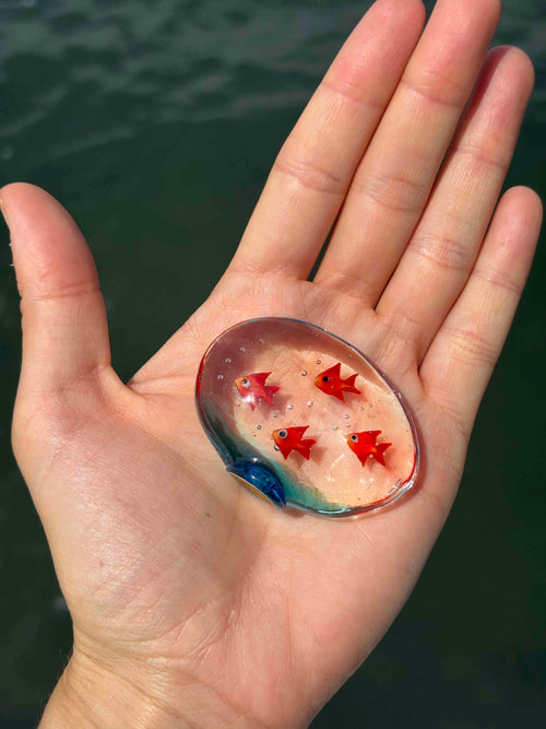 Acquario con pesci rossi in autentico vetro di Murano
