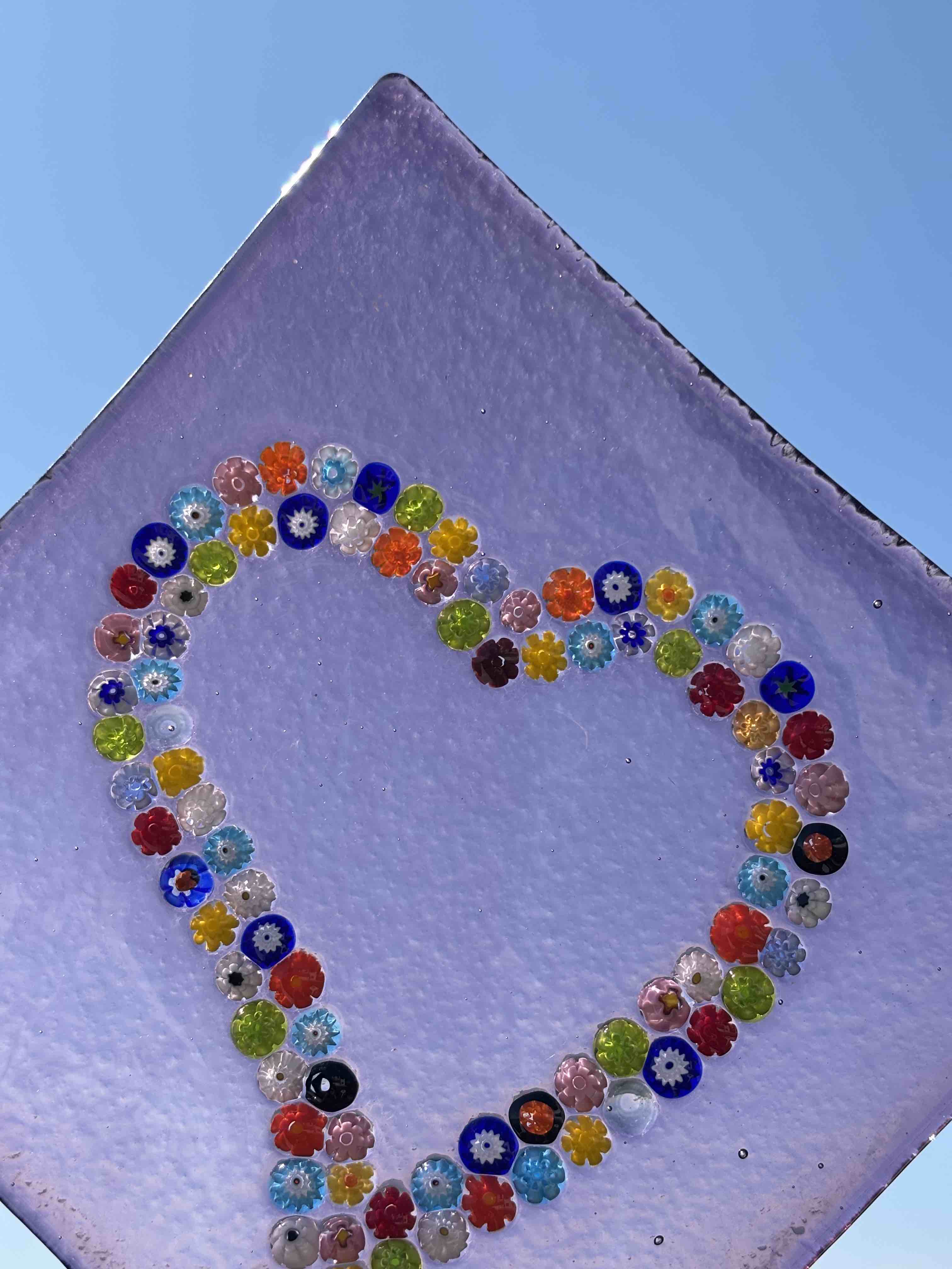 Piatto quadrato in autentico vetro di Murano rosa con decorazione di Murrine