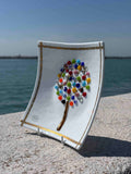 Piatto quadrato in autentico vetro di Murano bianco con decorazione di Murrine