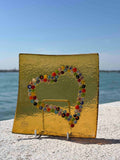 Piatto quadrato in autentico vetro di Murano arancione con decorazione di Murrine
