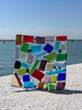 Piatto quadrato in vetro di Murano con mosaico multicolore