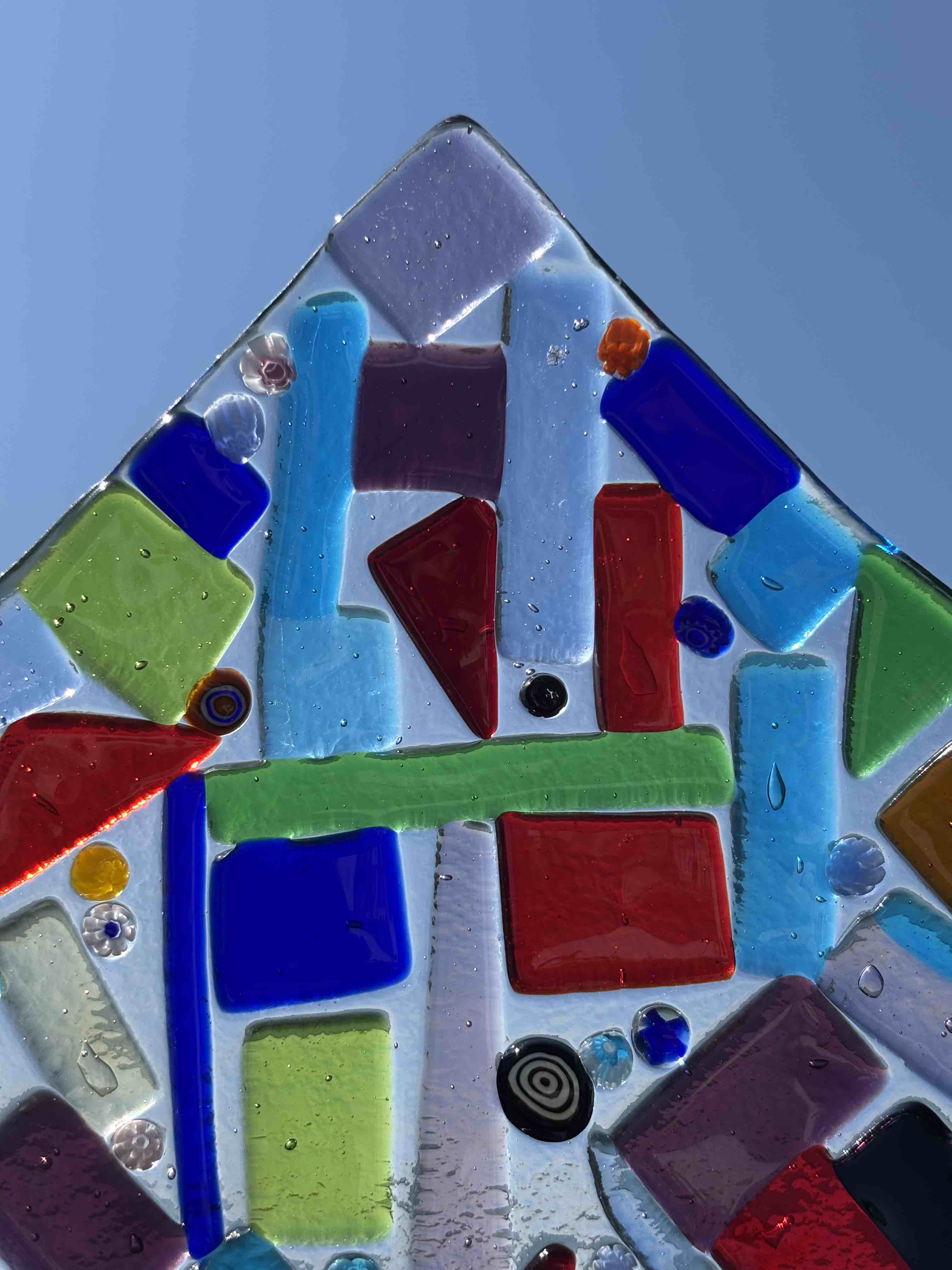 Piatto quadrato in vetro di Murano con mosaico multicolore