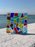 Piatto quadrato in vetro di Murano con mosaico multicolore