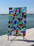 Piatto quadrato in vetro di Murano con mosaico multicolore
