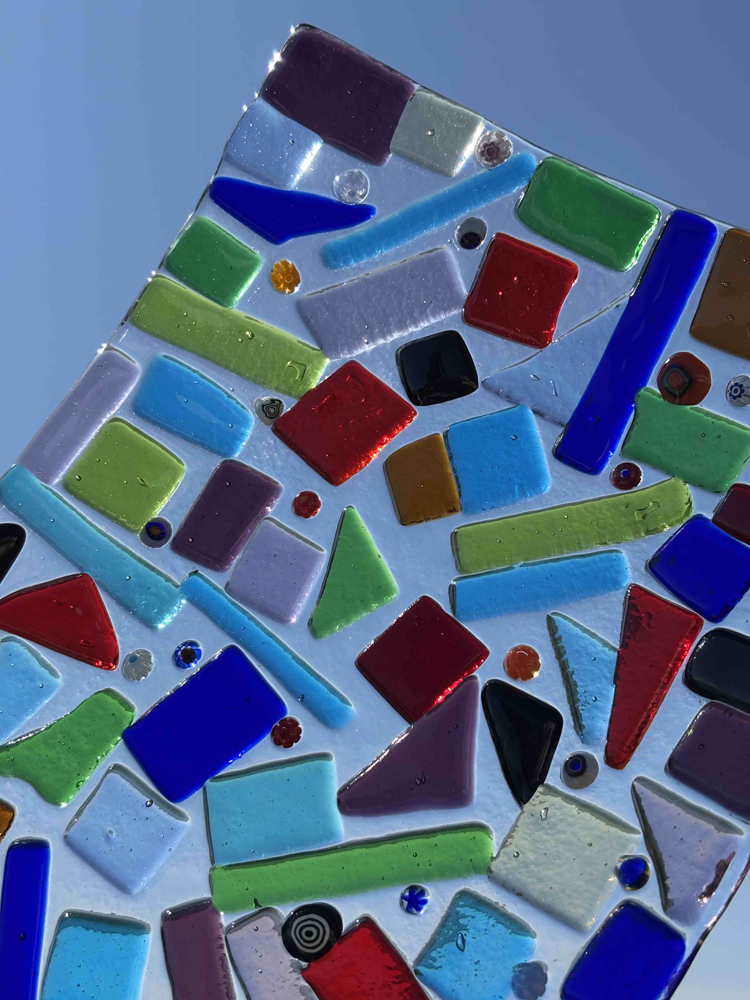 Piatto quadrato in vetro di Murano con mosaico multicolore