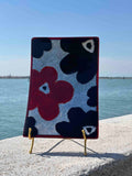 Piatto rettangolare in autentico vetro di Murano con fiori e foglia d'argento
