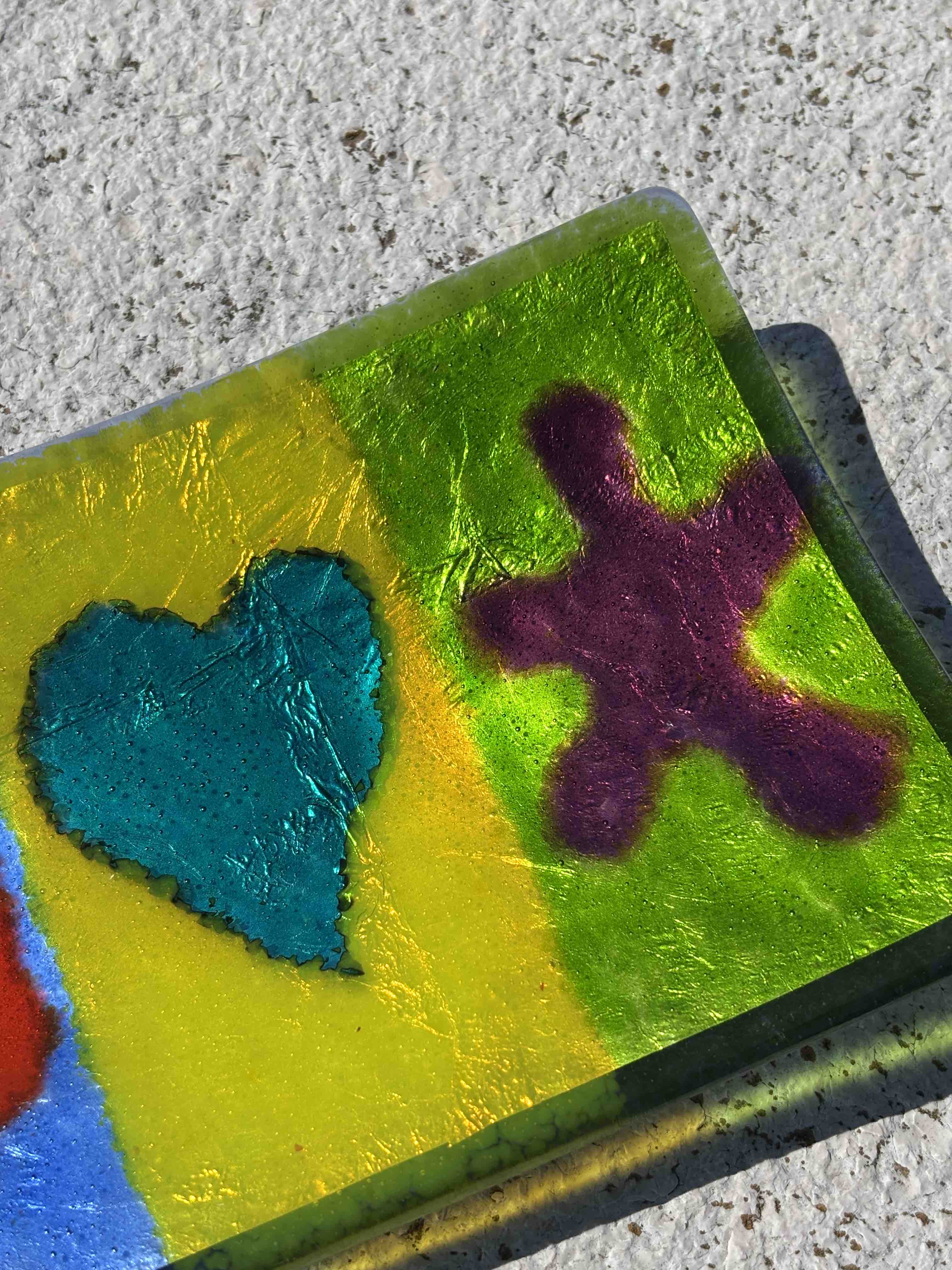 Piatto rettangolare in autentico vetro di Murano multicolore con simboli
