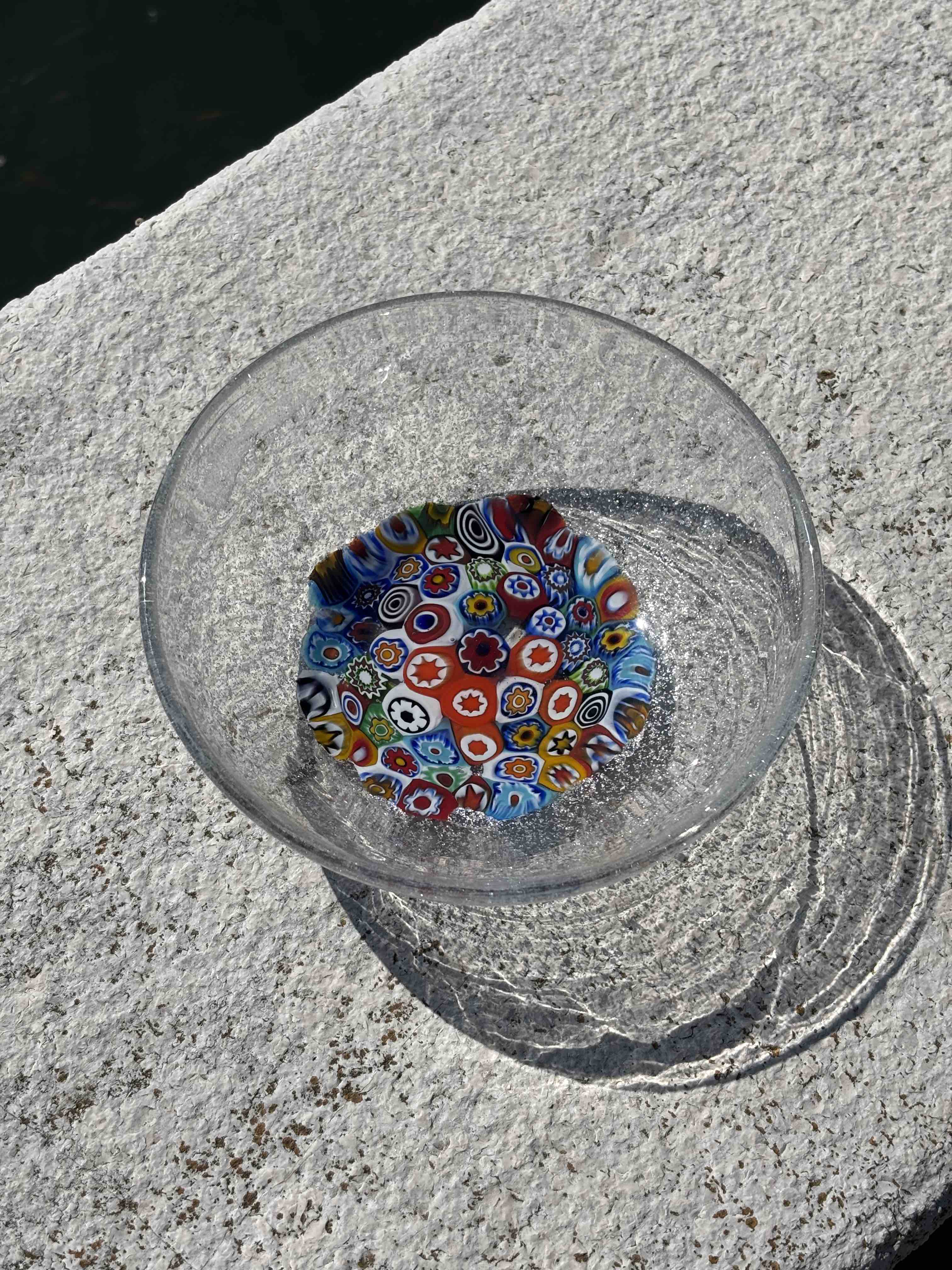 Ciotola in autentico vetro di Murano trasparente con murrine