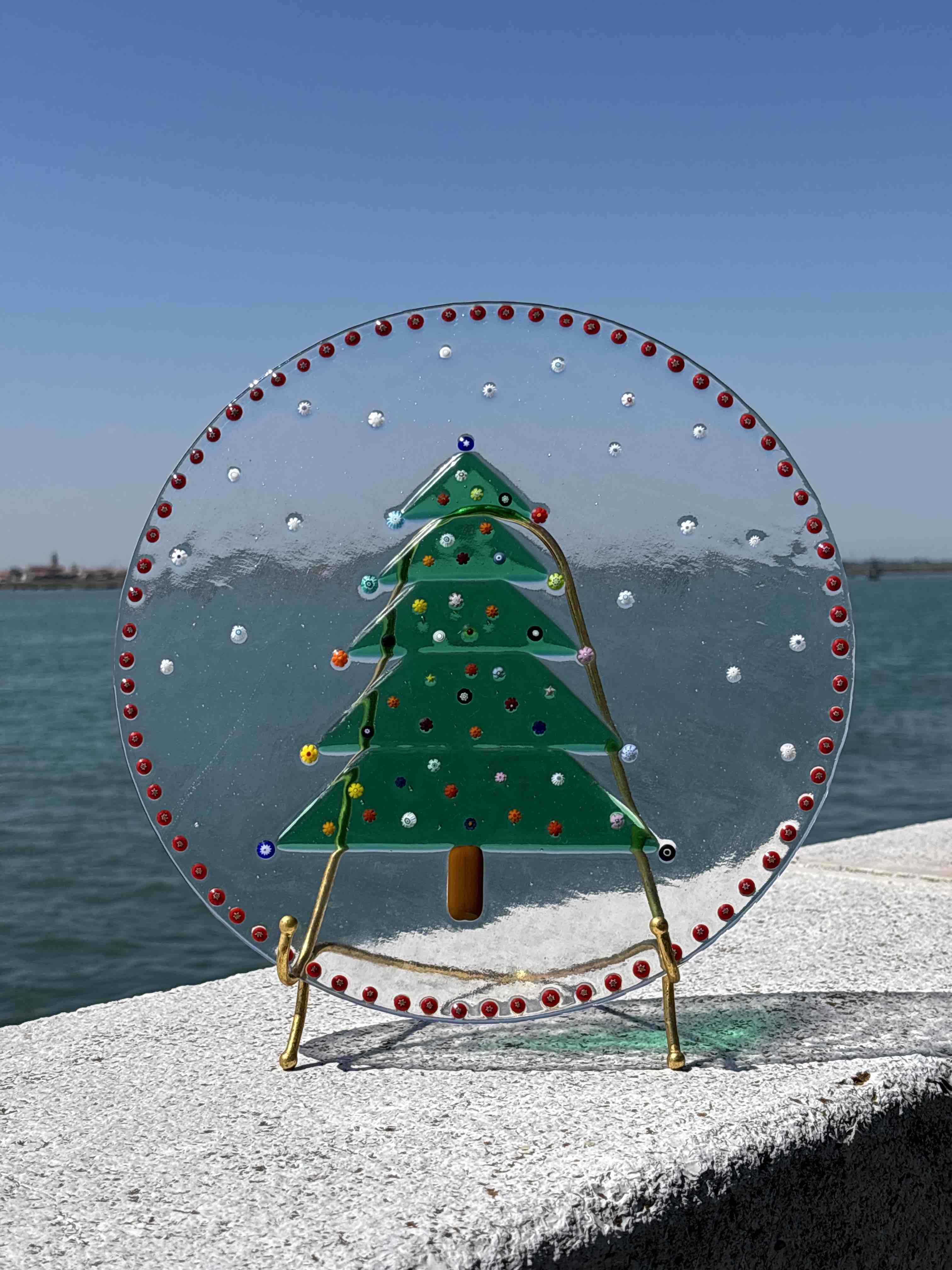 Piatto in vetro di Murano con decorazione Natalizia