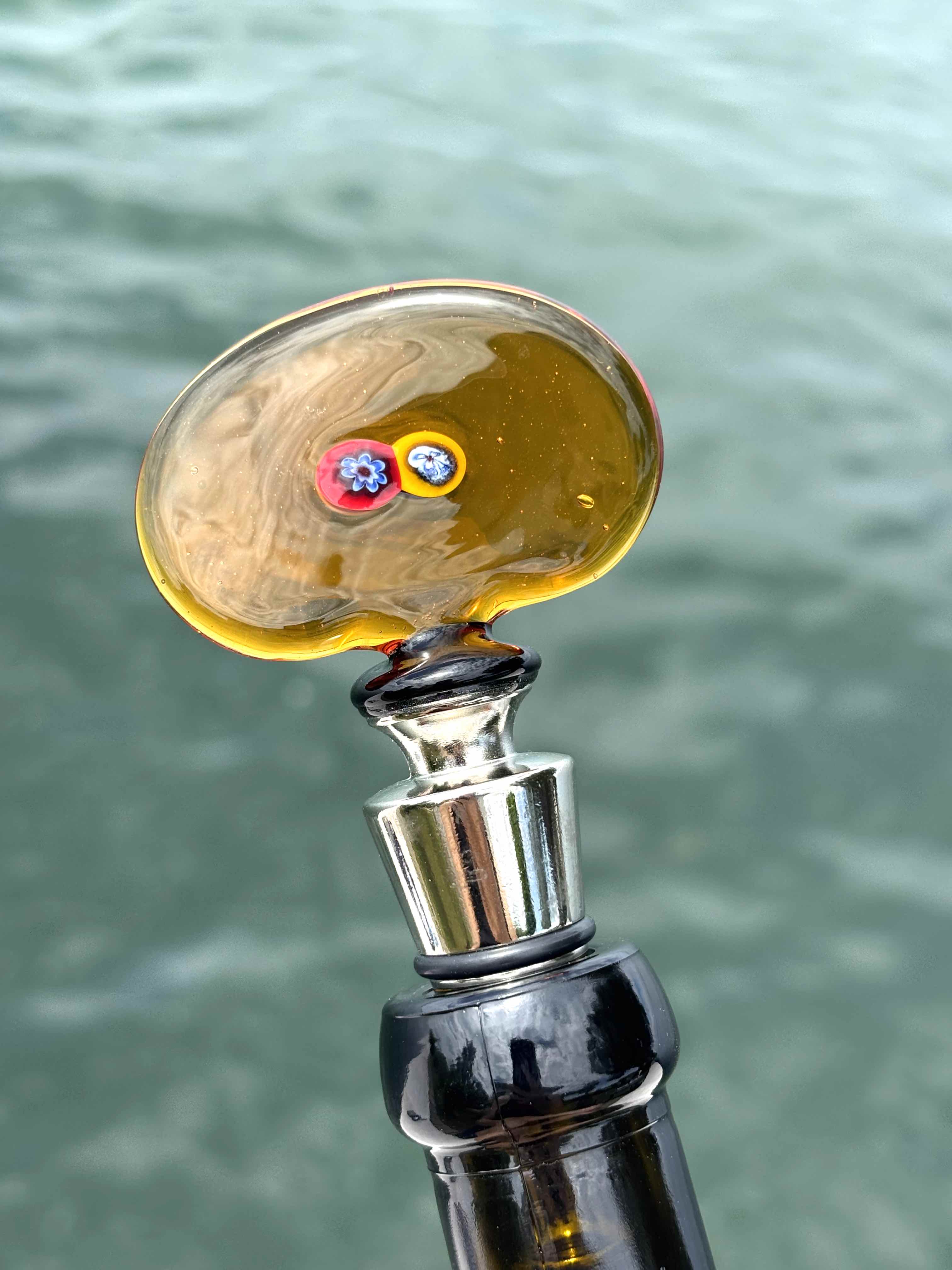 Tappo decorativo per bottiglia in vetro di Murano - giallo con murrine