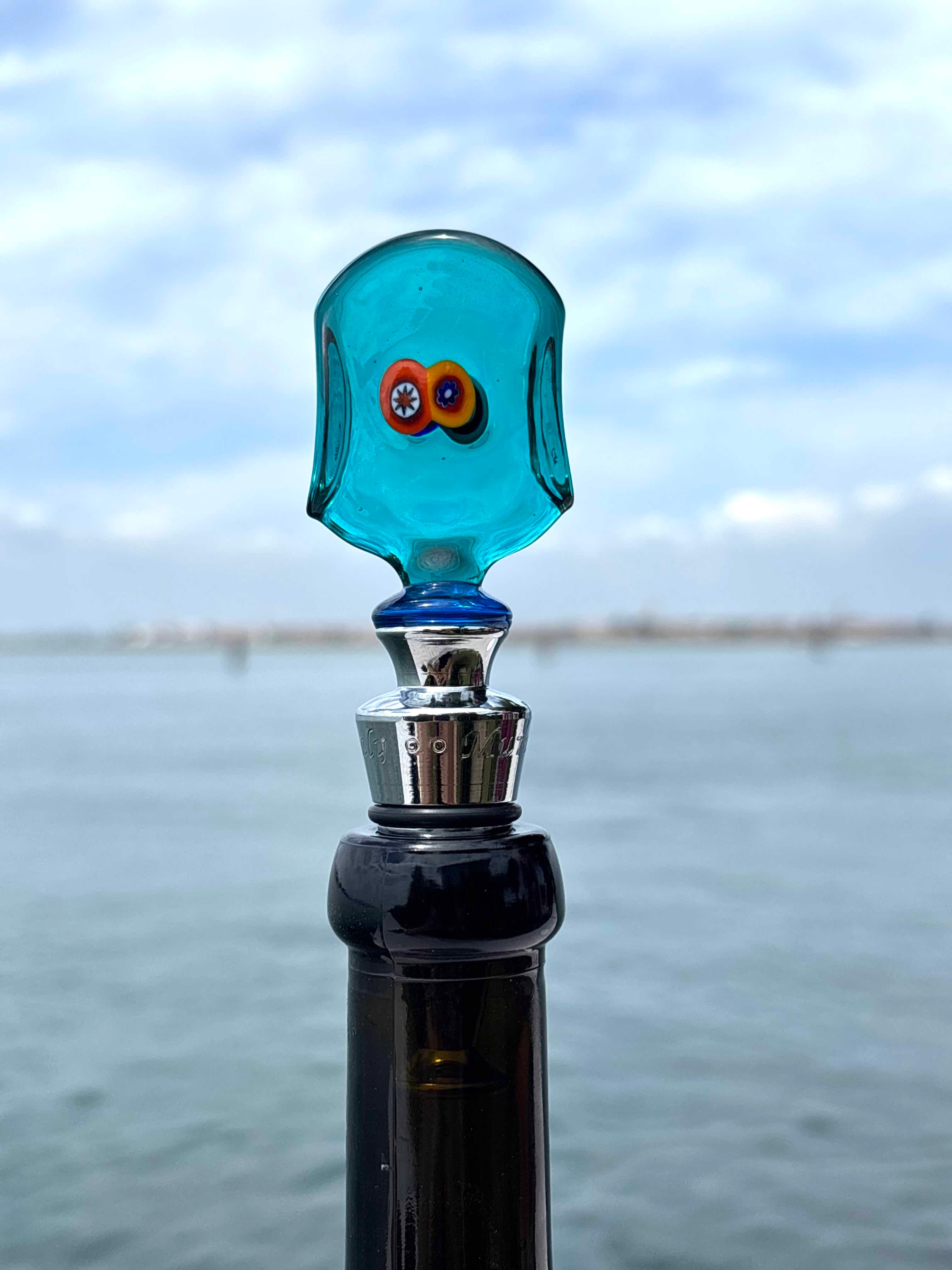 Tappo decorativo per bottiglia in vetro di Murano  - blu con murrine