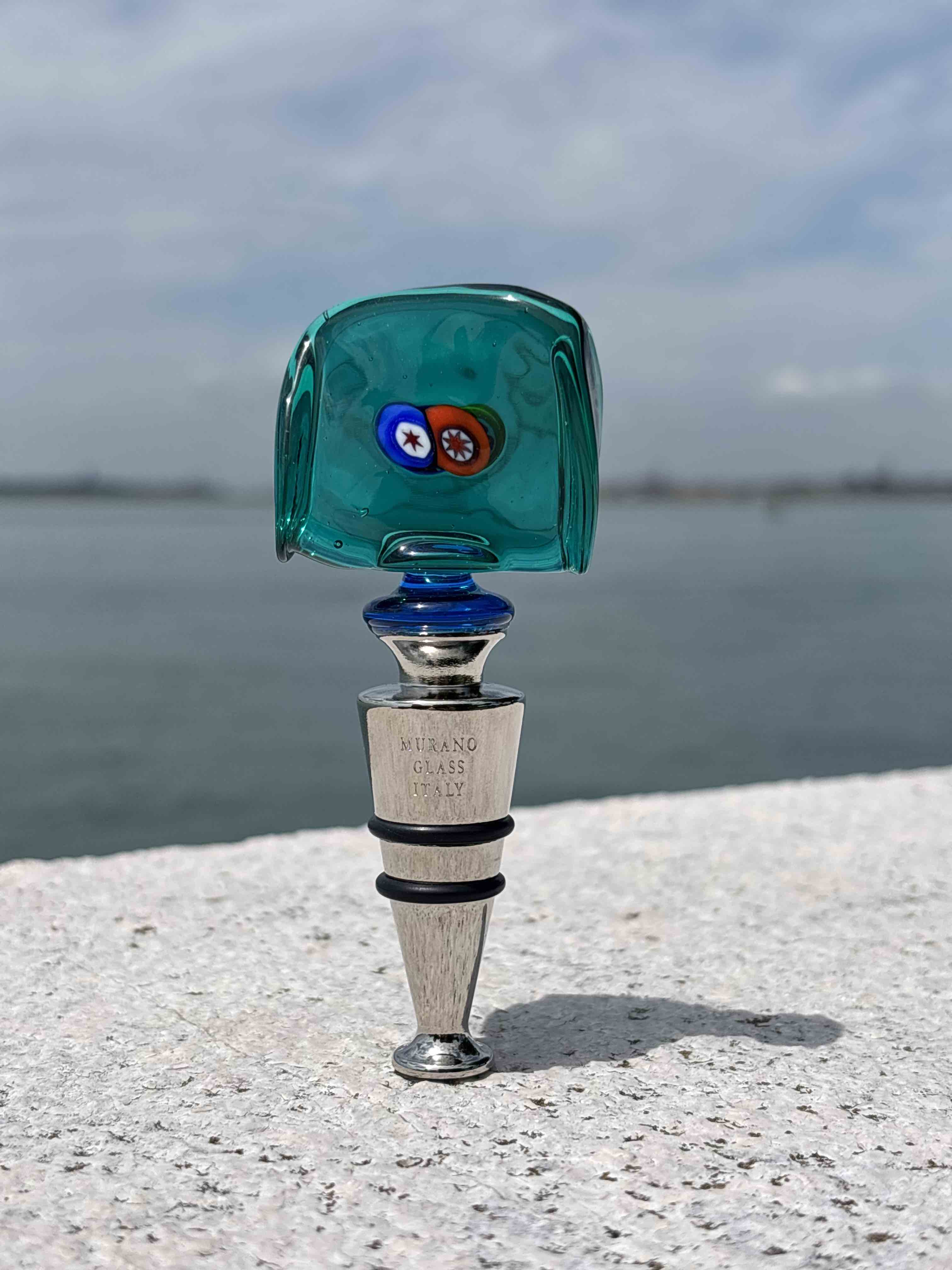 Tappo decorativo per bottiglia in vetro di Murano  - verde acqua con murrine