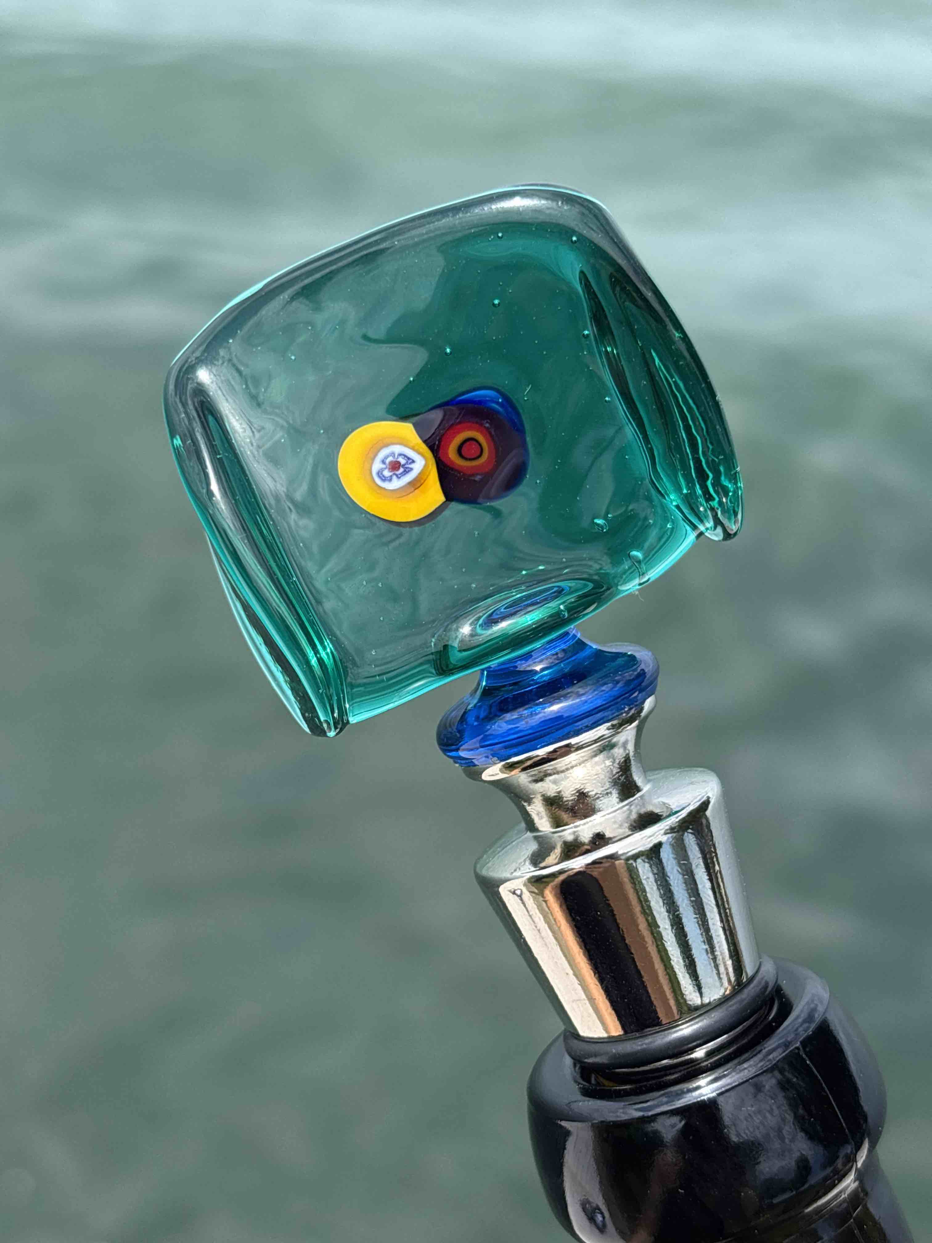 Tappo decorativo per bottiglia in vetro di Murano  - verde acqua con murrine