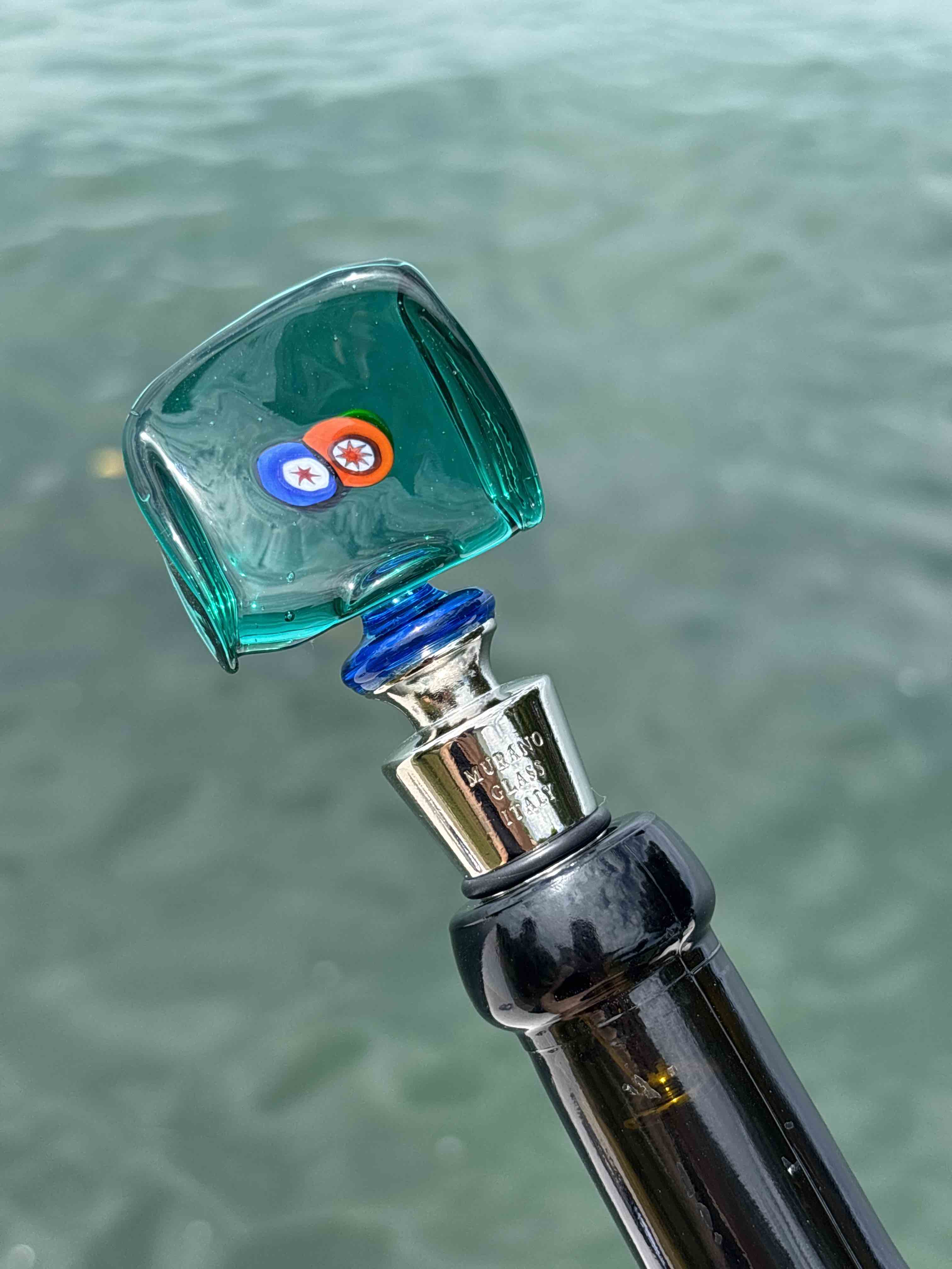 Tappo decorativo per bottiglia in vetro di Murano  - verde acqua con murrine