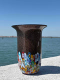 Vaso in autentico vetro di Murano con Murrine e foglia d'oro