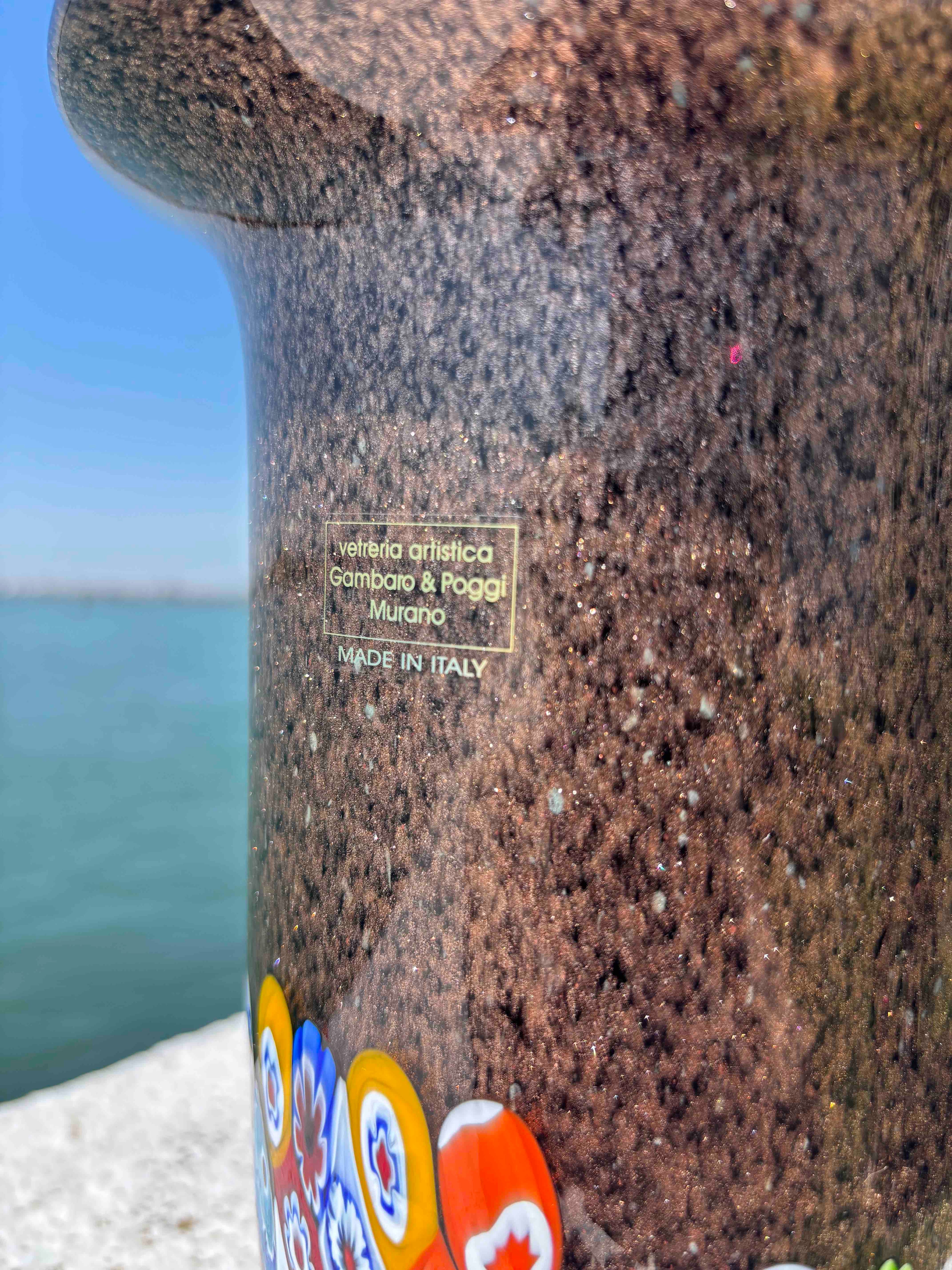 Vaso in autentico vetro di Murano con Murrine e foglia d'oro