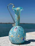 Brocca in autentico vetro di Murano turchese decorata
