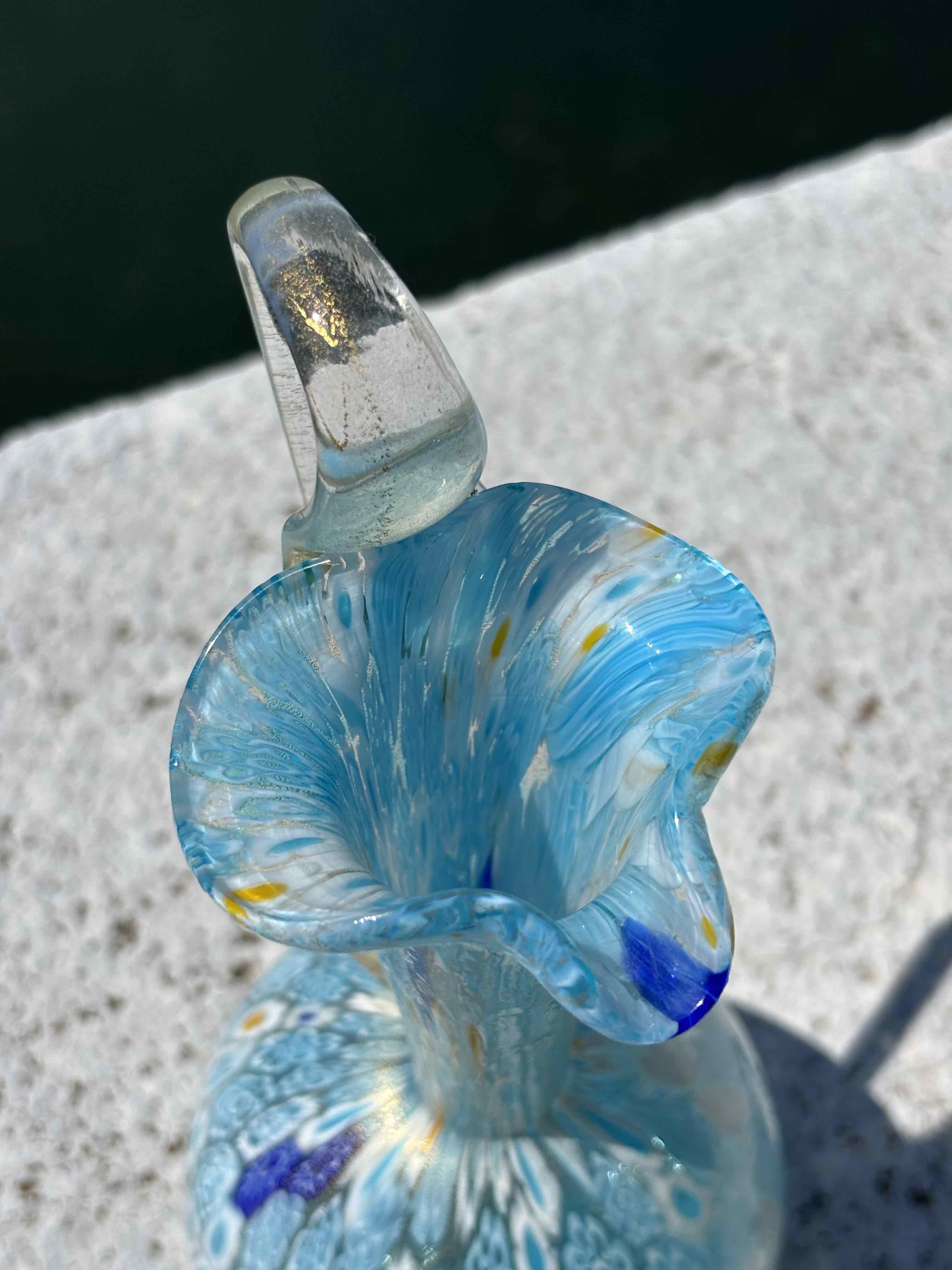 Brocca in autentico vetro di Murano turchese decorata