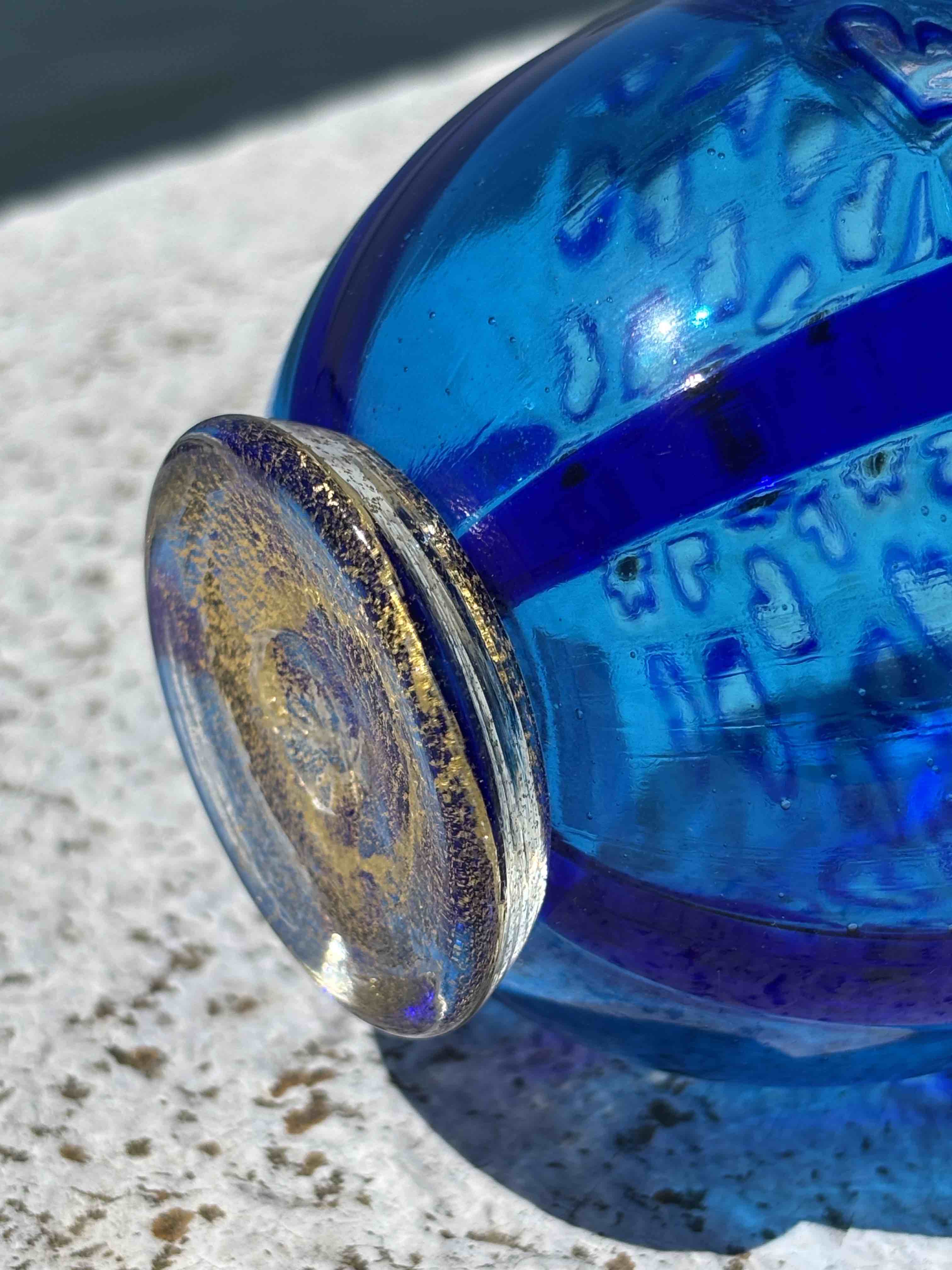Vaso in autentico vetro di Murano blu decorato