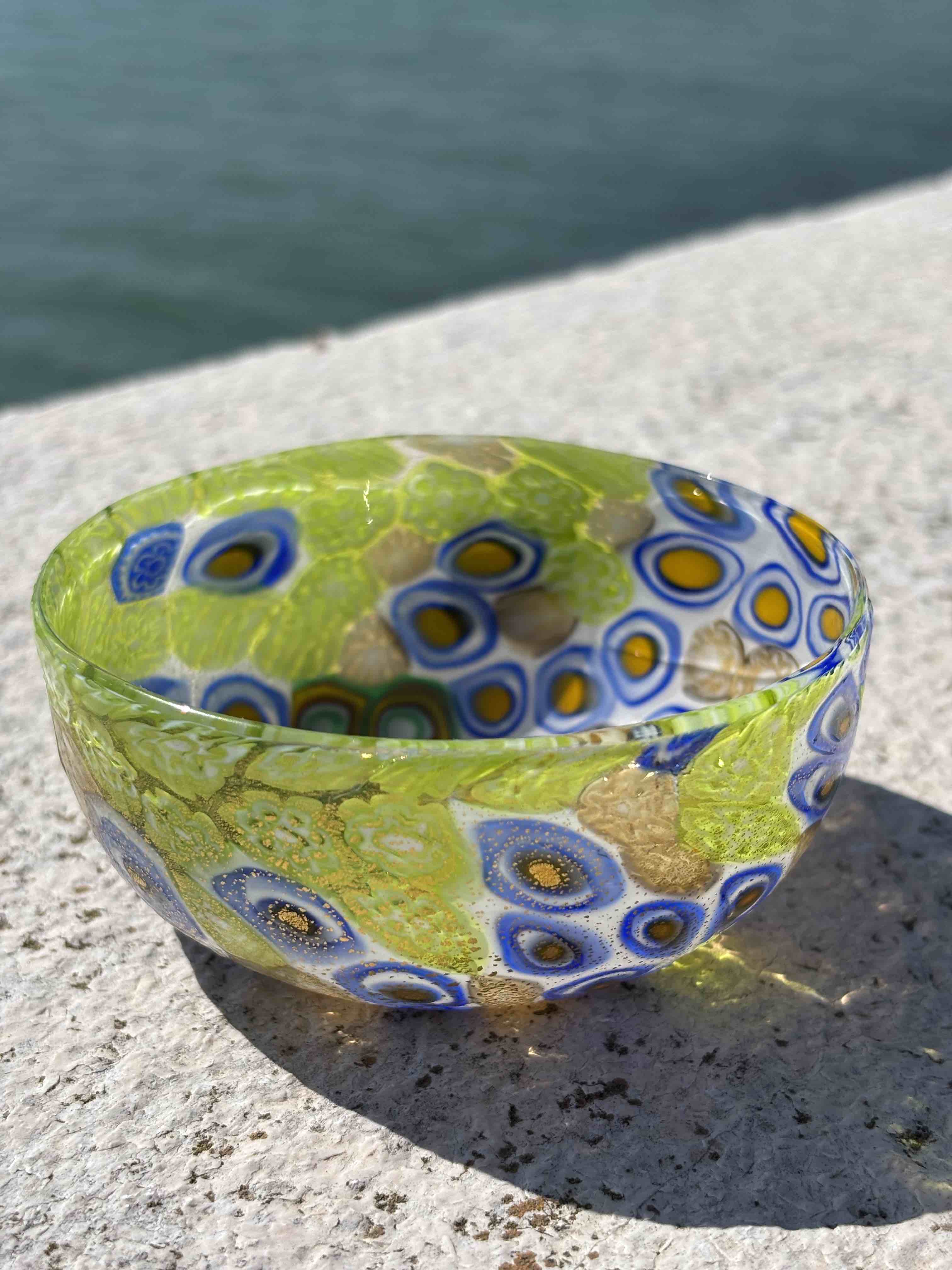 Ciotola in autentico vetro di Murano verde e blu