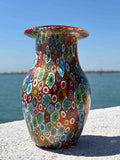 Vaso in autentico vetro di Murano multicolore con murrine