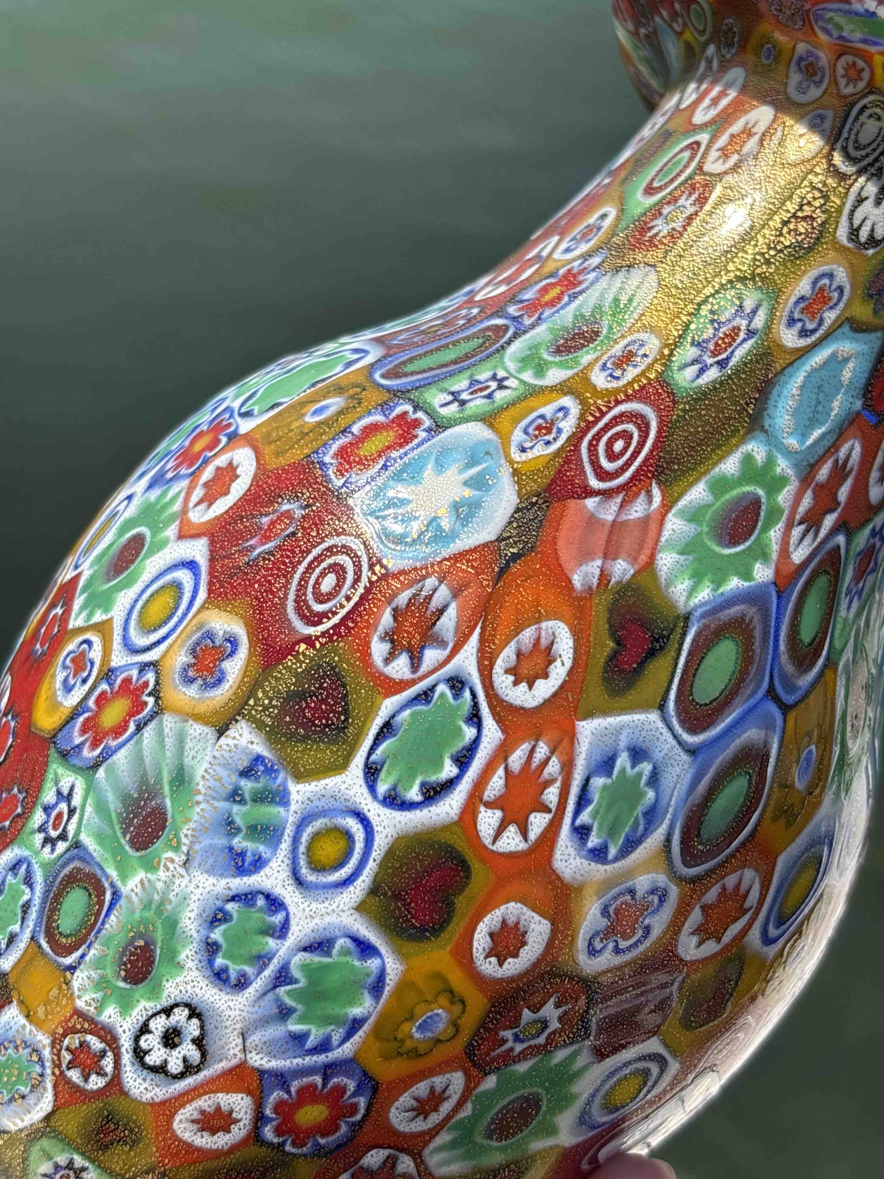 Vaso in autentico vetro di Murano multicolore con murrine