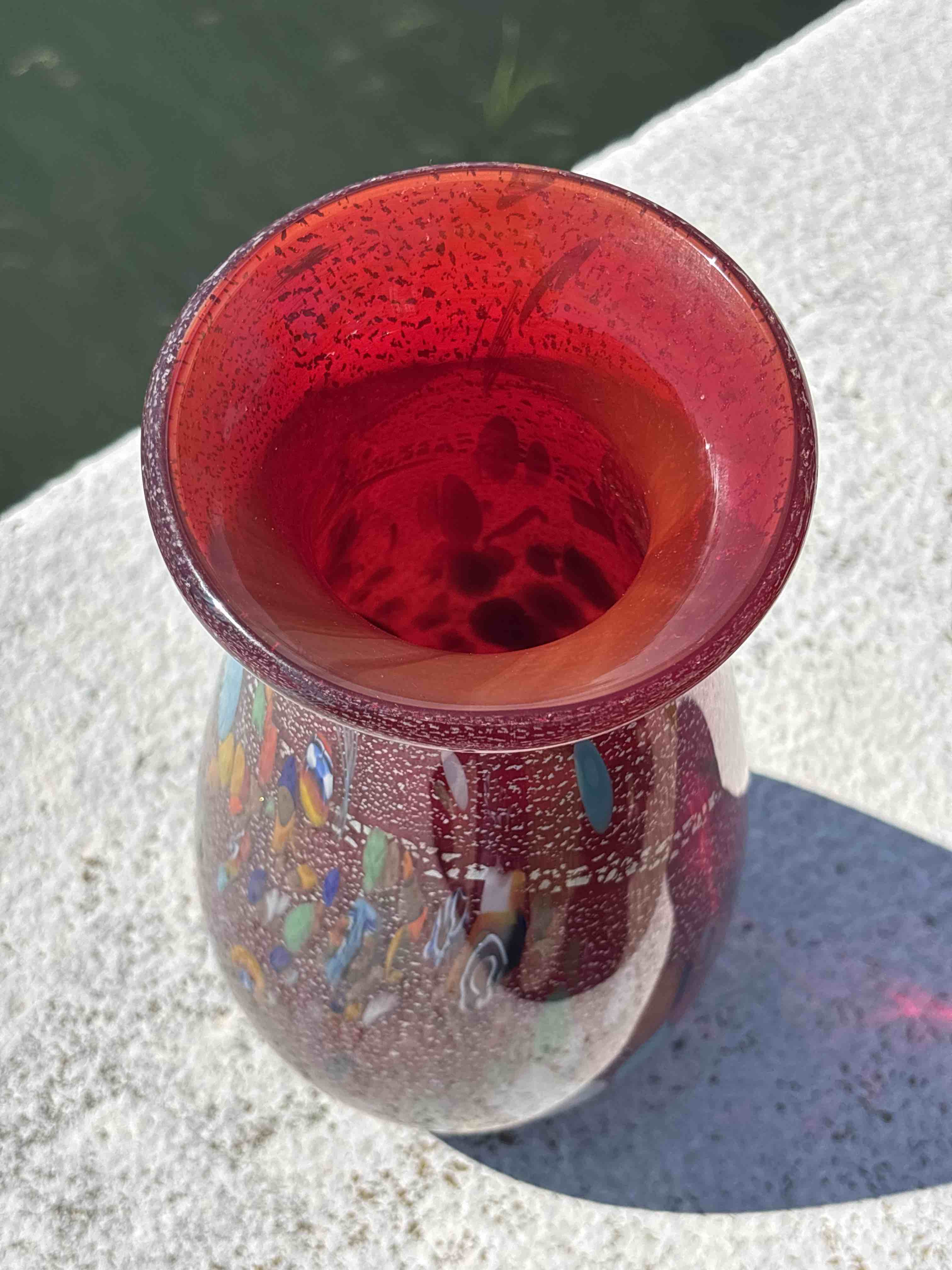 Vaso in autentico vetro di Murano rosso e multicolore
