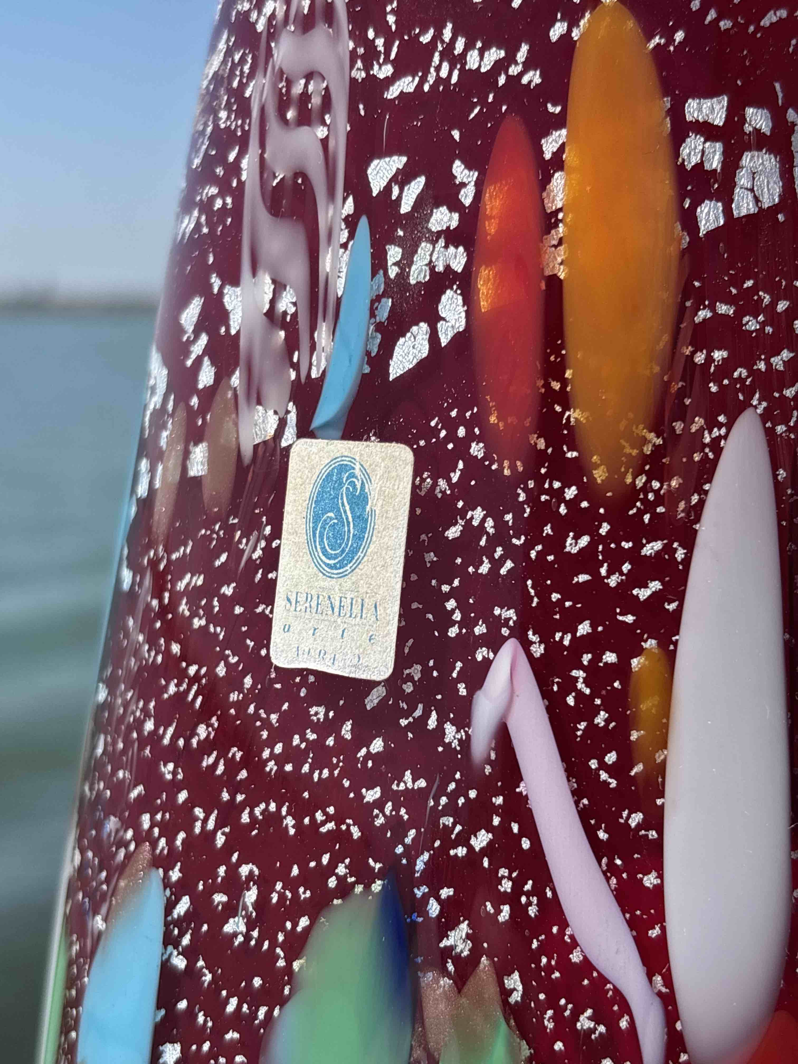 Vaso in autentico vetro di Murano rosso e multicolore