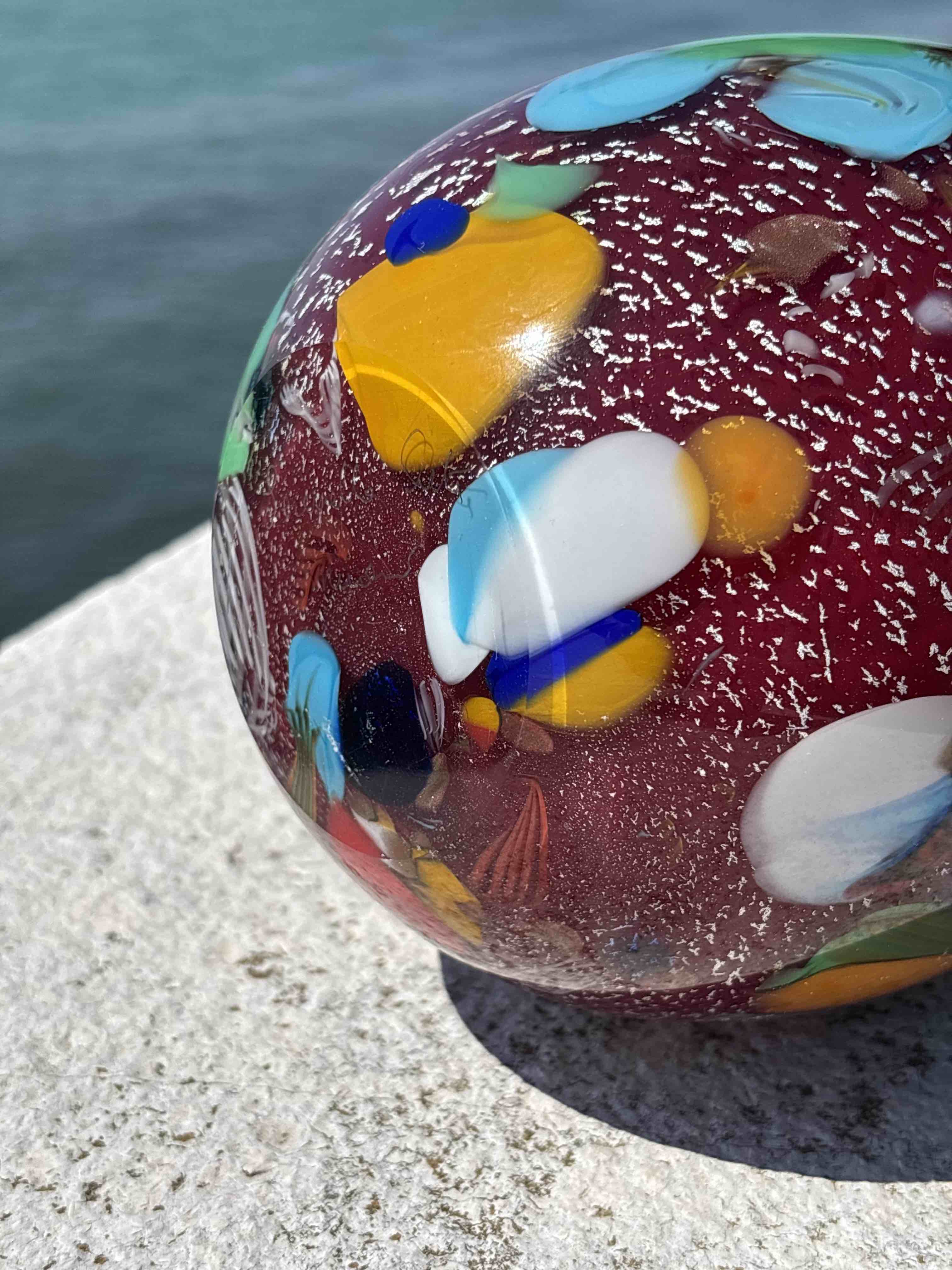 Vaso in autentico vetro di Murano rosso e multicolore