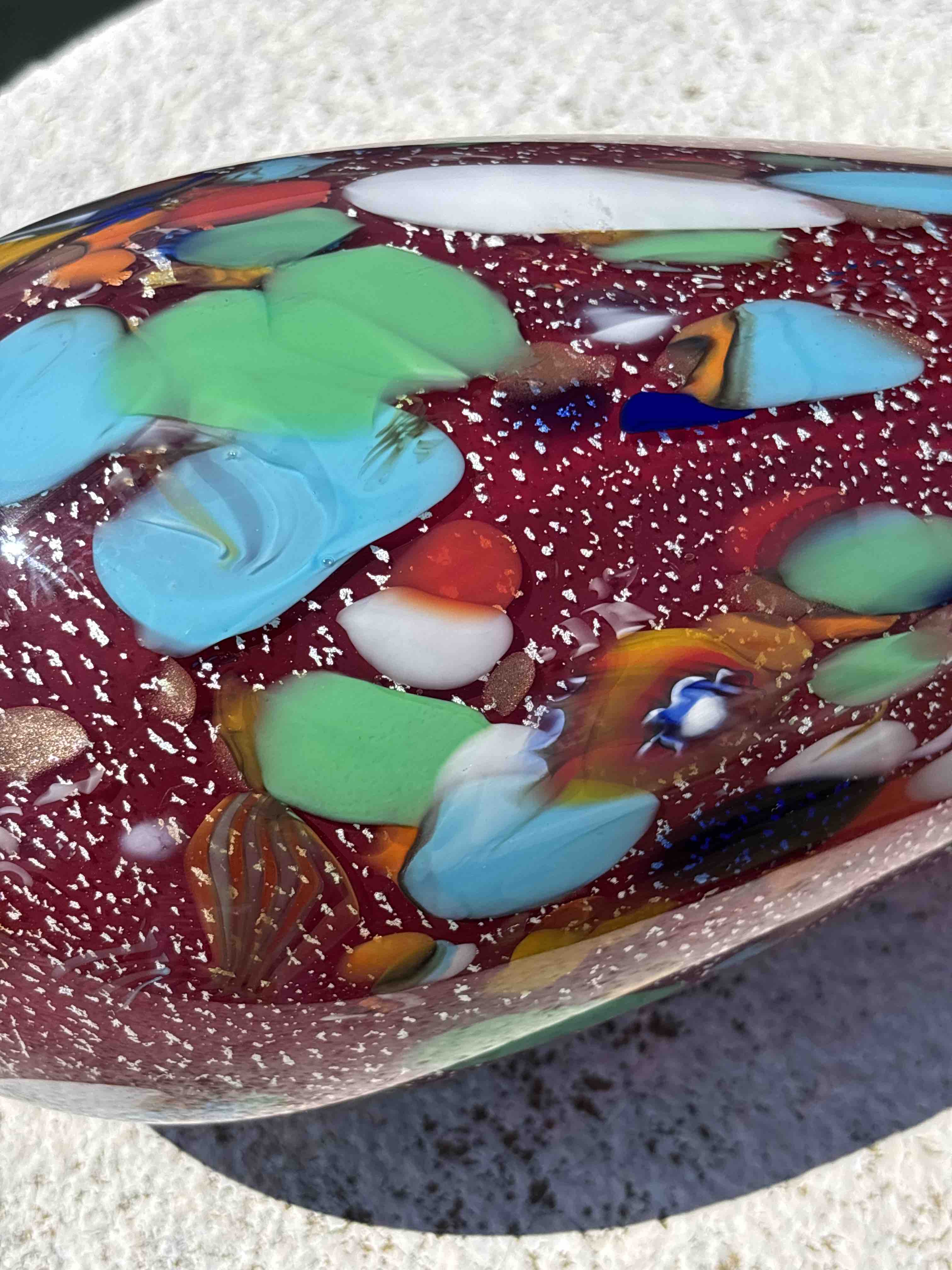 Vaso in autentico vetro di Murano rosso e multicolore