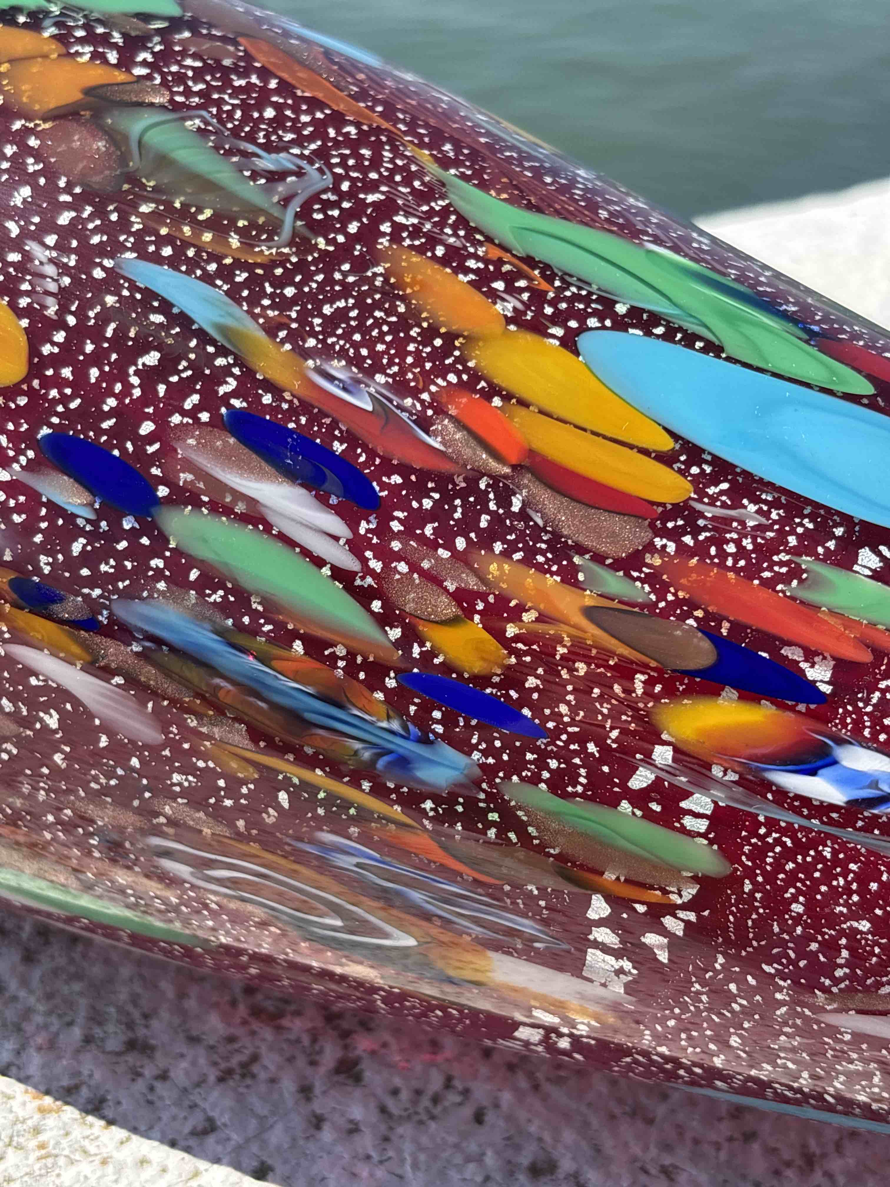 Vaso in autentico vetro di Murano rosso e multicolore
