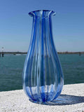 Vaso in autentico vetro di Murano blu e zanfirico bianco