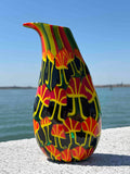 Vaso in autentico vetro di Murano nero rosso giallo