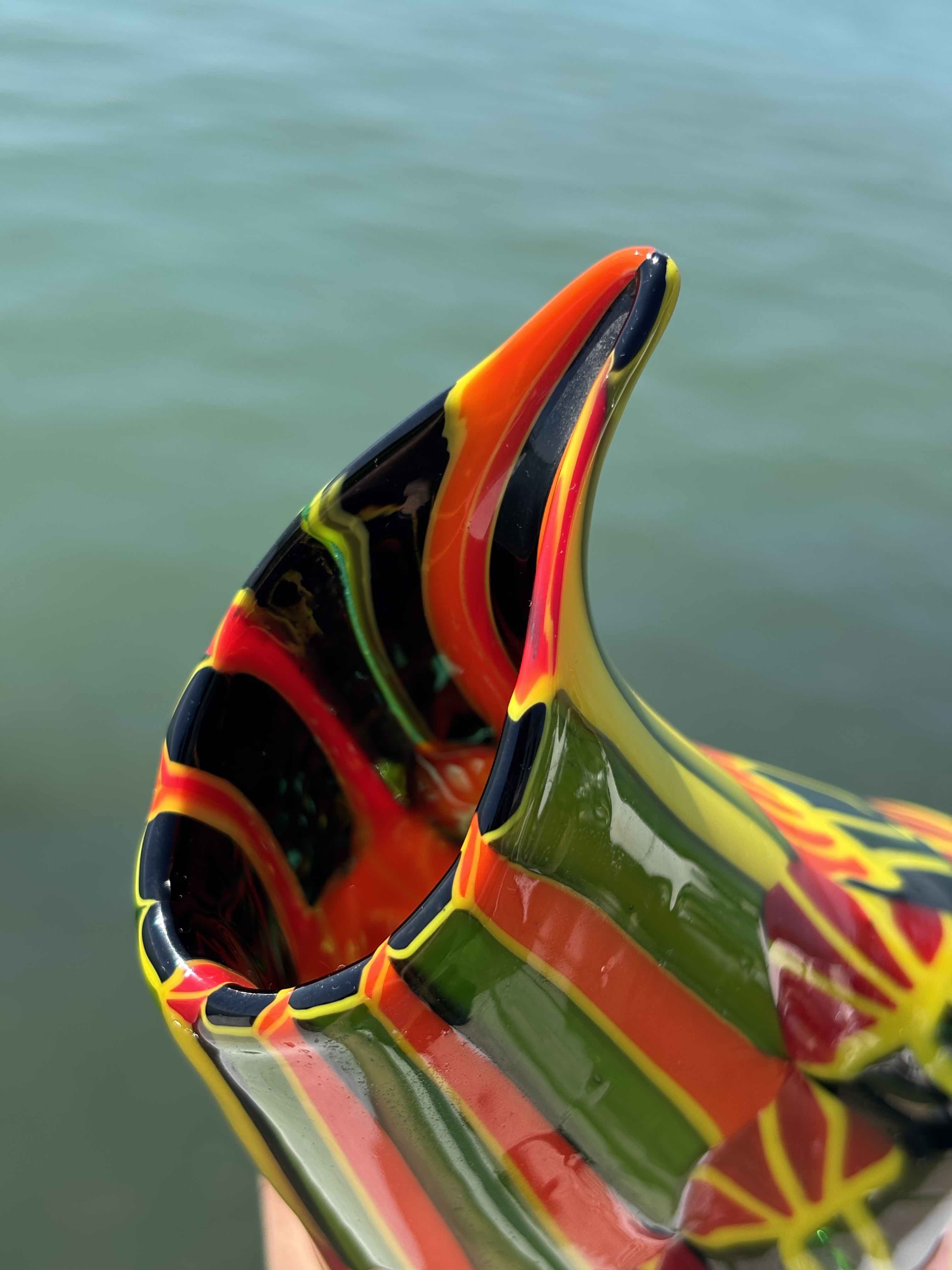 Vaso in autentico vetro di Murano nero rosso giallo