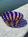 Ciotola in autentico vetro di Murano blu e arancione