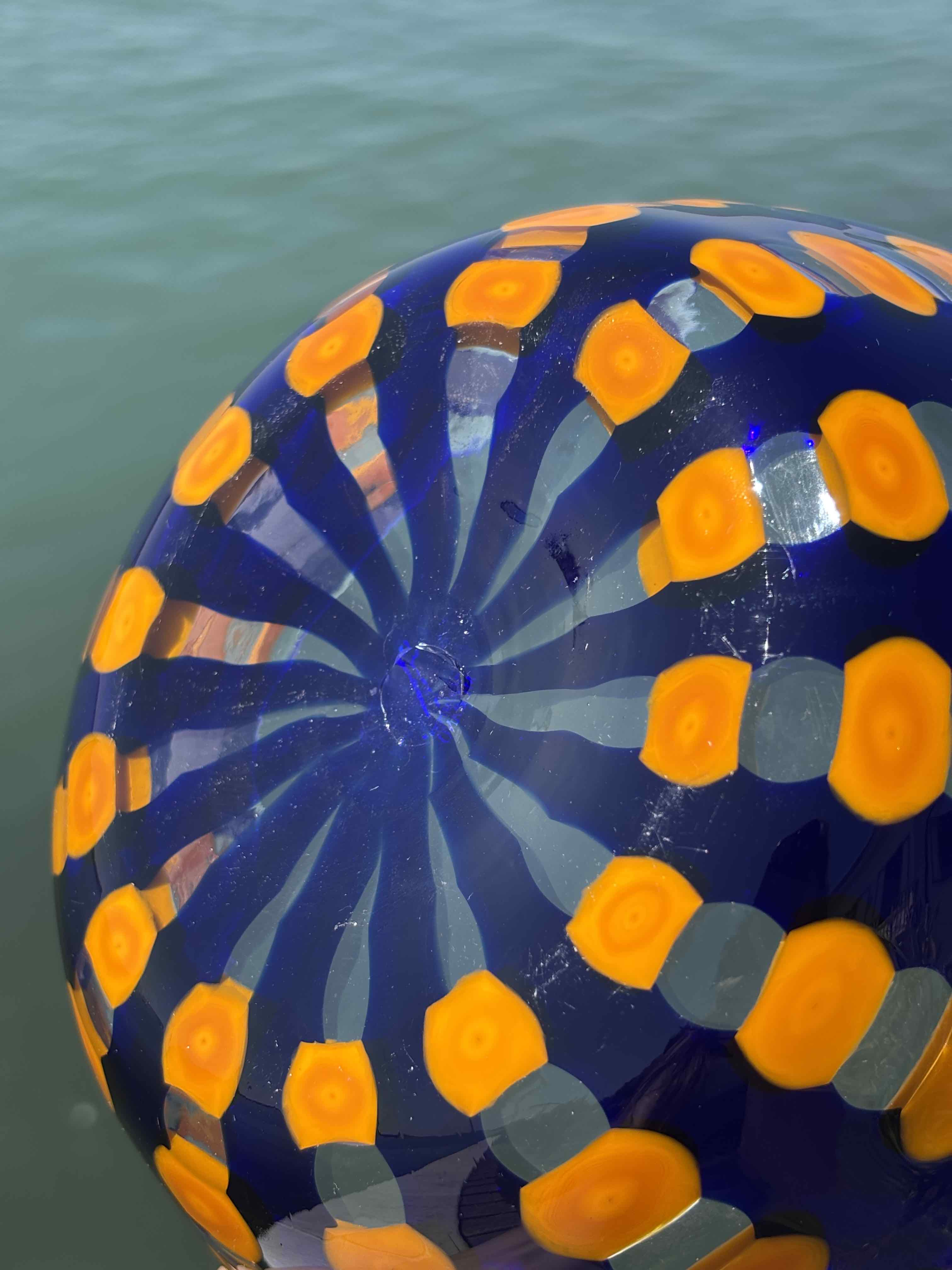 Ciotola in autentico vetro di Murano blu e arancione