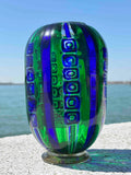 Vaso in autentico vetro di Murano verde e blu grande