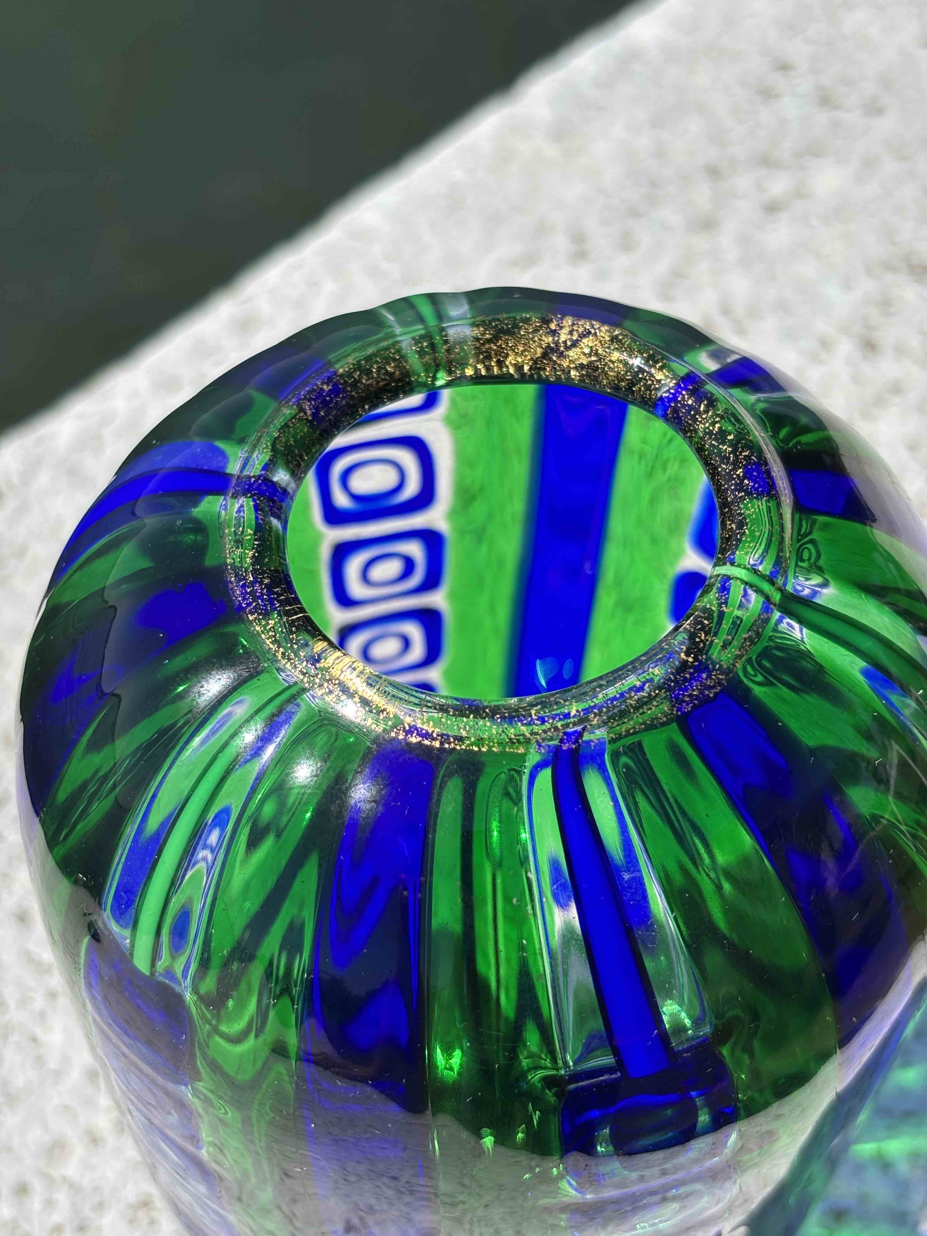 Vaso in autentico vetro di Murano verde e blu grande