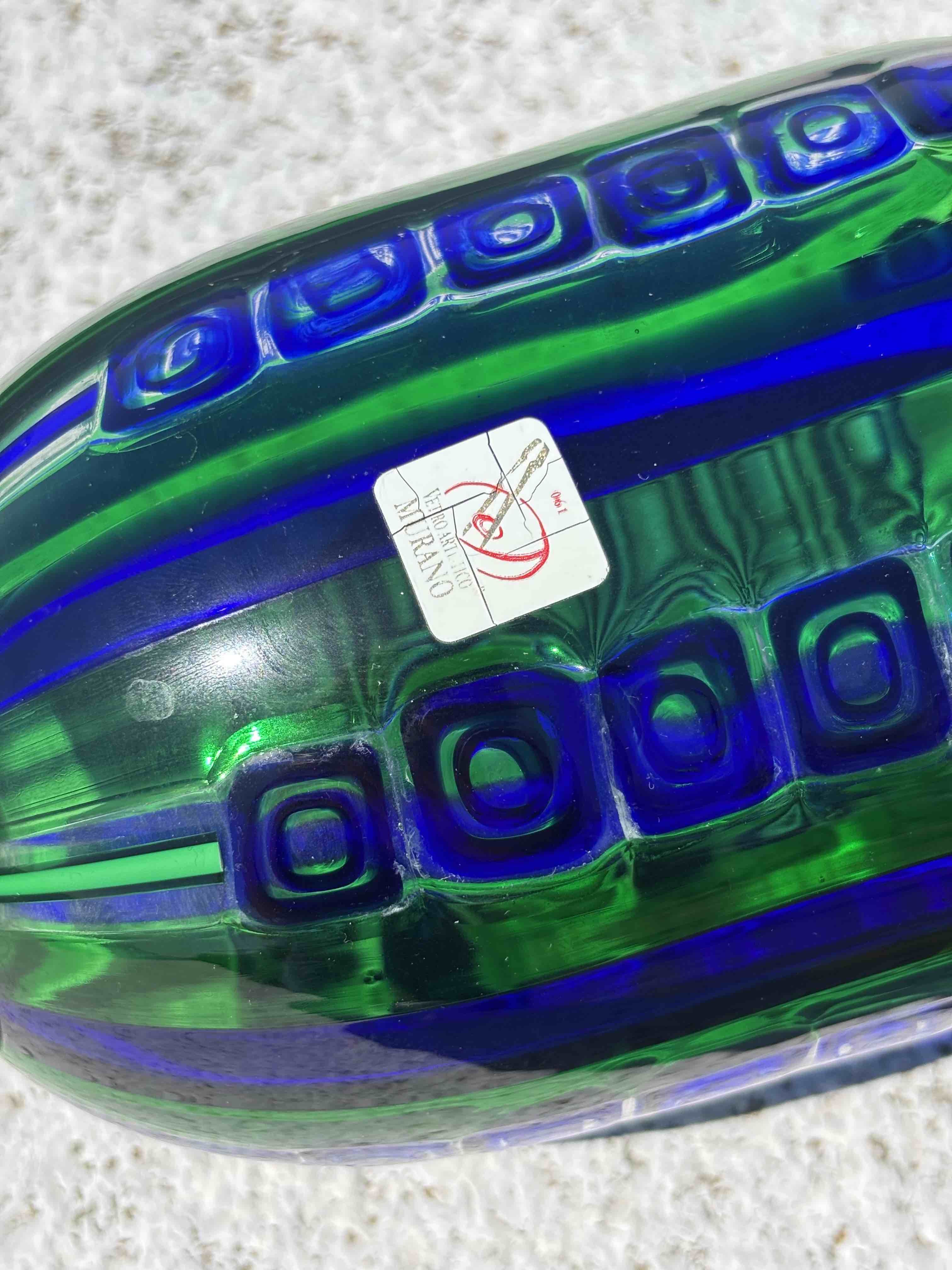 Vaso in autentico vetro di Murano verde e blu grande