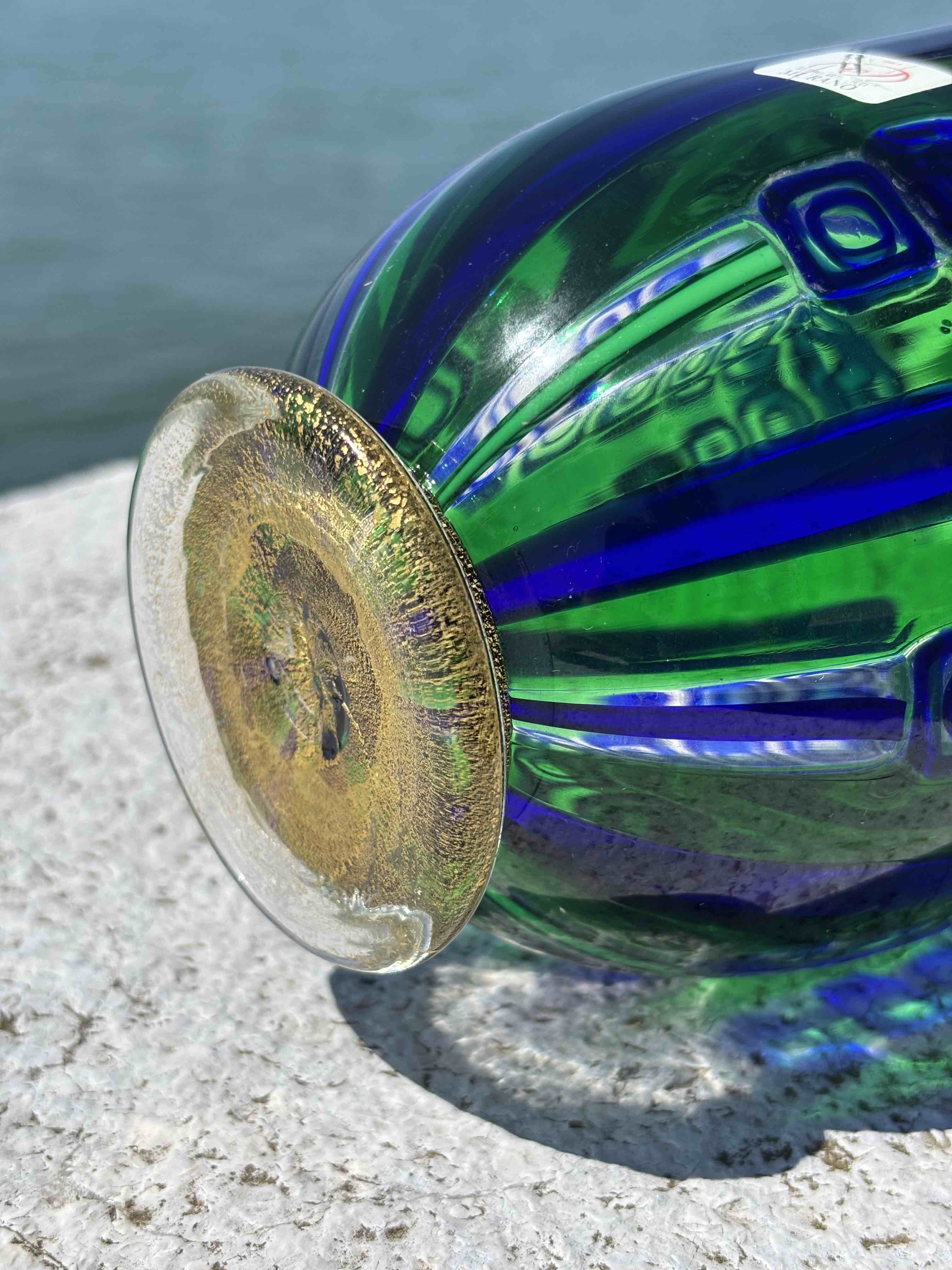 Vaso in autentico vetro di Murano verde e blu grande