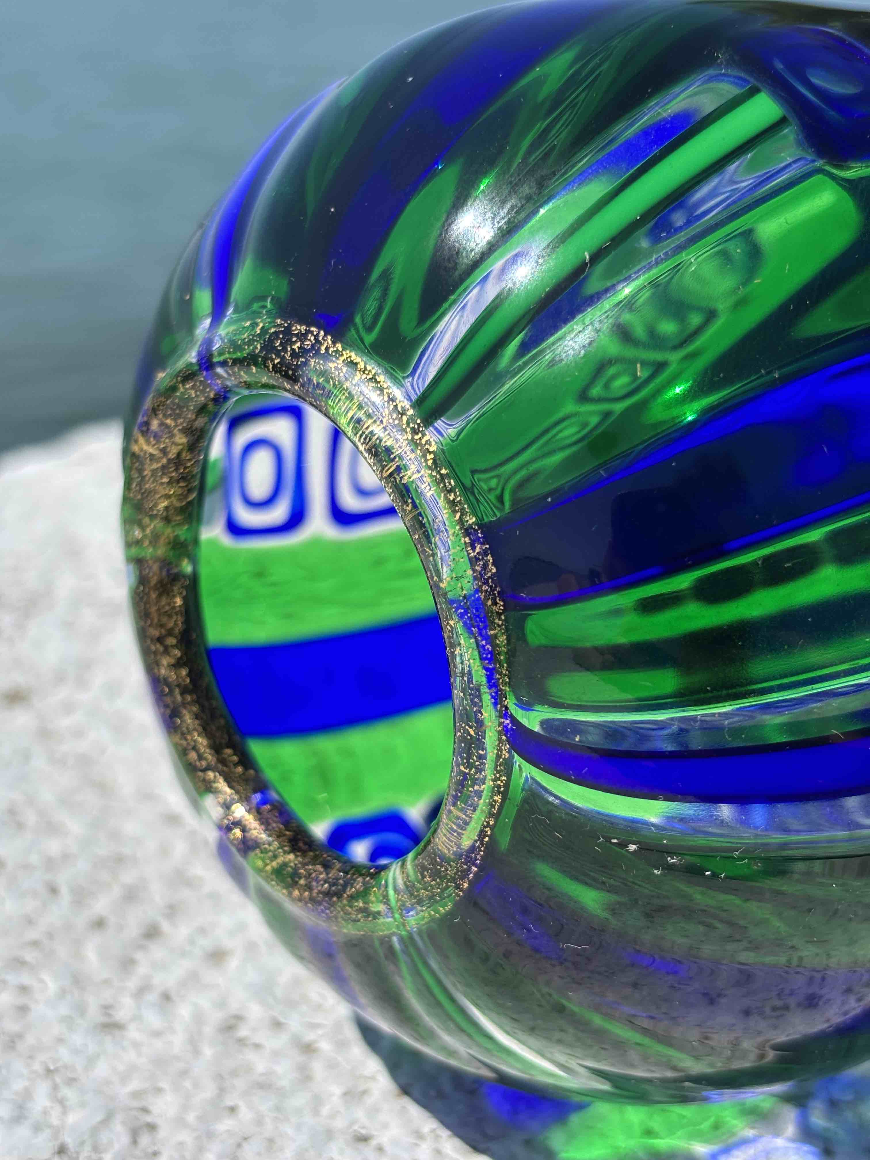 Vaso in autentico vetro di Murano verde e blu grande