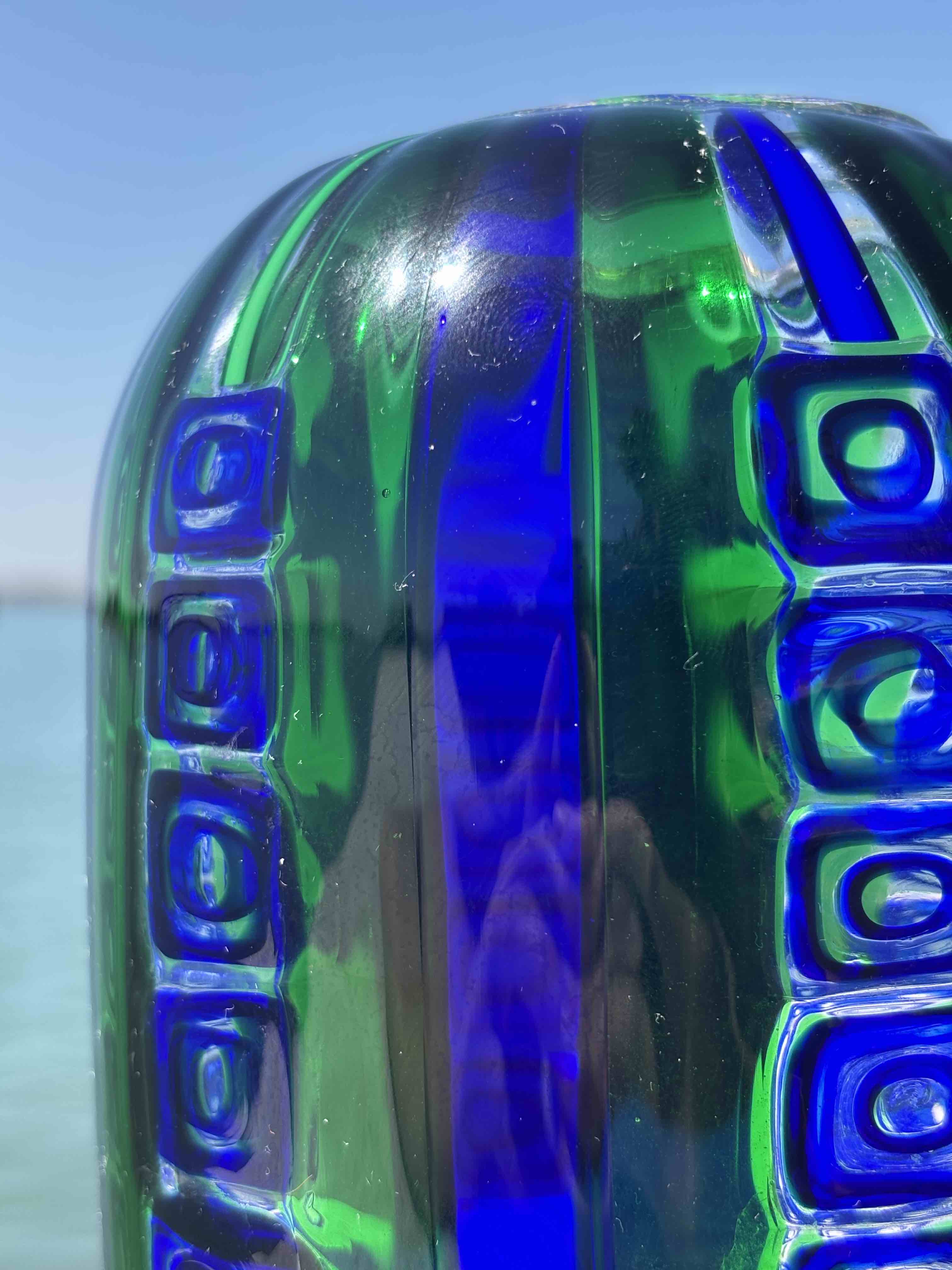 Vaso in autentico vetro di Murano verde e blu grande