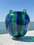 Vaso in autentico vetro di Murano verde e blu piccolo